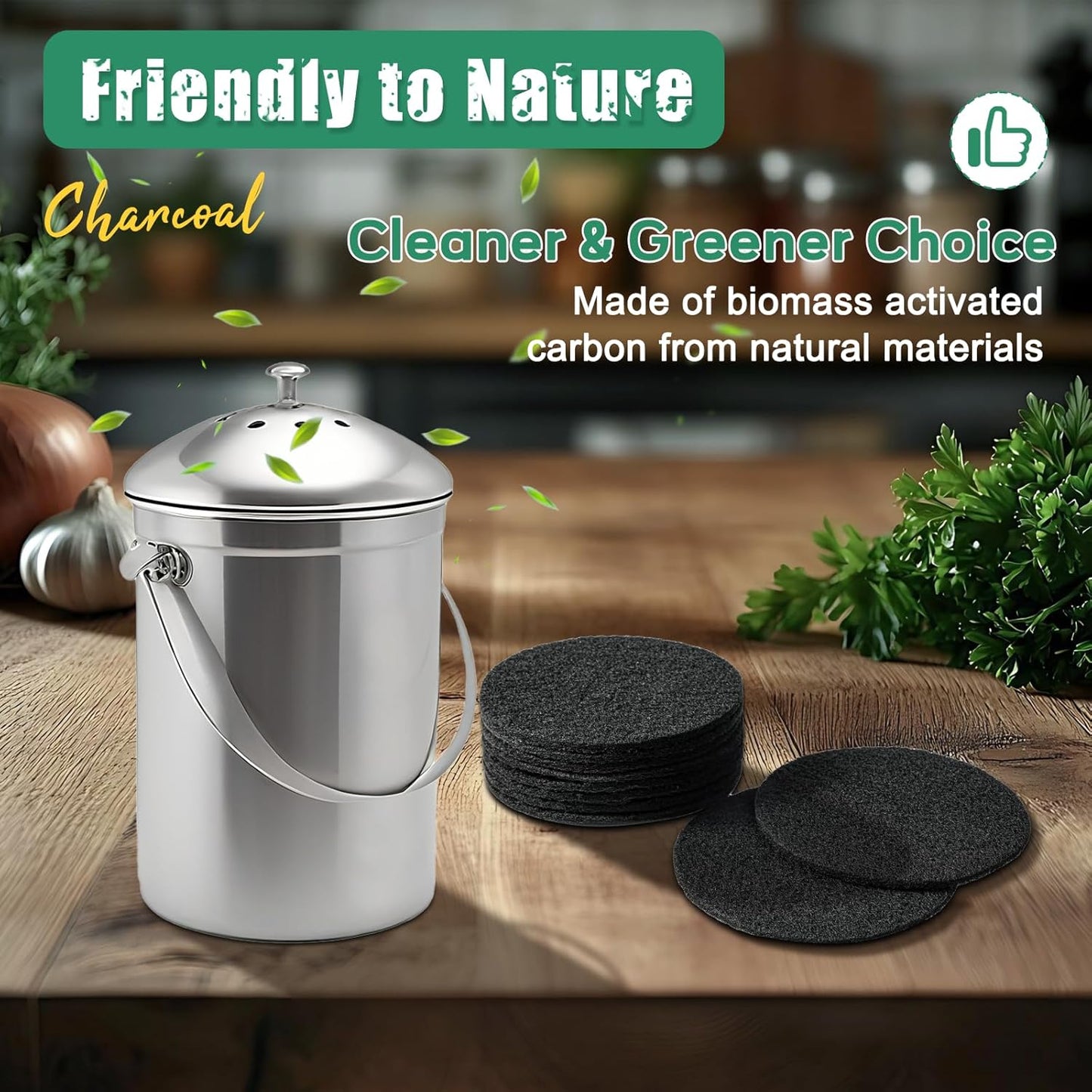 7.25 Inch Charcoal Filters for 10 Pack Kitchen Countertop Compost Bins - Extra Thick 0.3" for Longer Lasting Activated Carbon