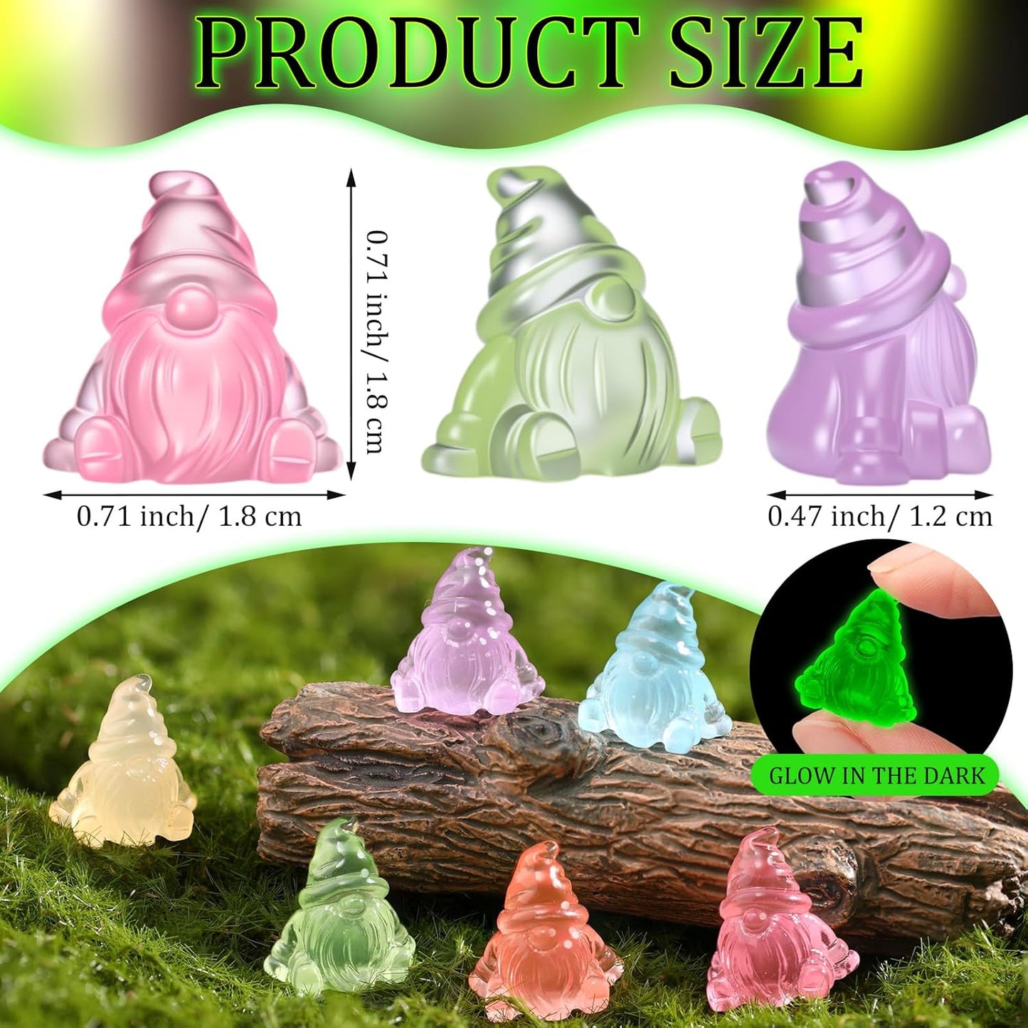 60 Pcs Mini Resin Luminous Gnomes Bulk Tiny Fairy Resin Statues Glow in The Dark Small Gnomes Miniature Figurines for Landscape Outdoor Patio Yard Lawn Plant Pots Fairy Decor (Vivid)
