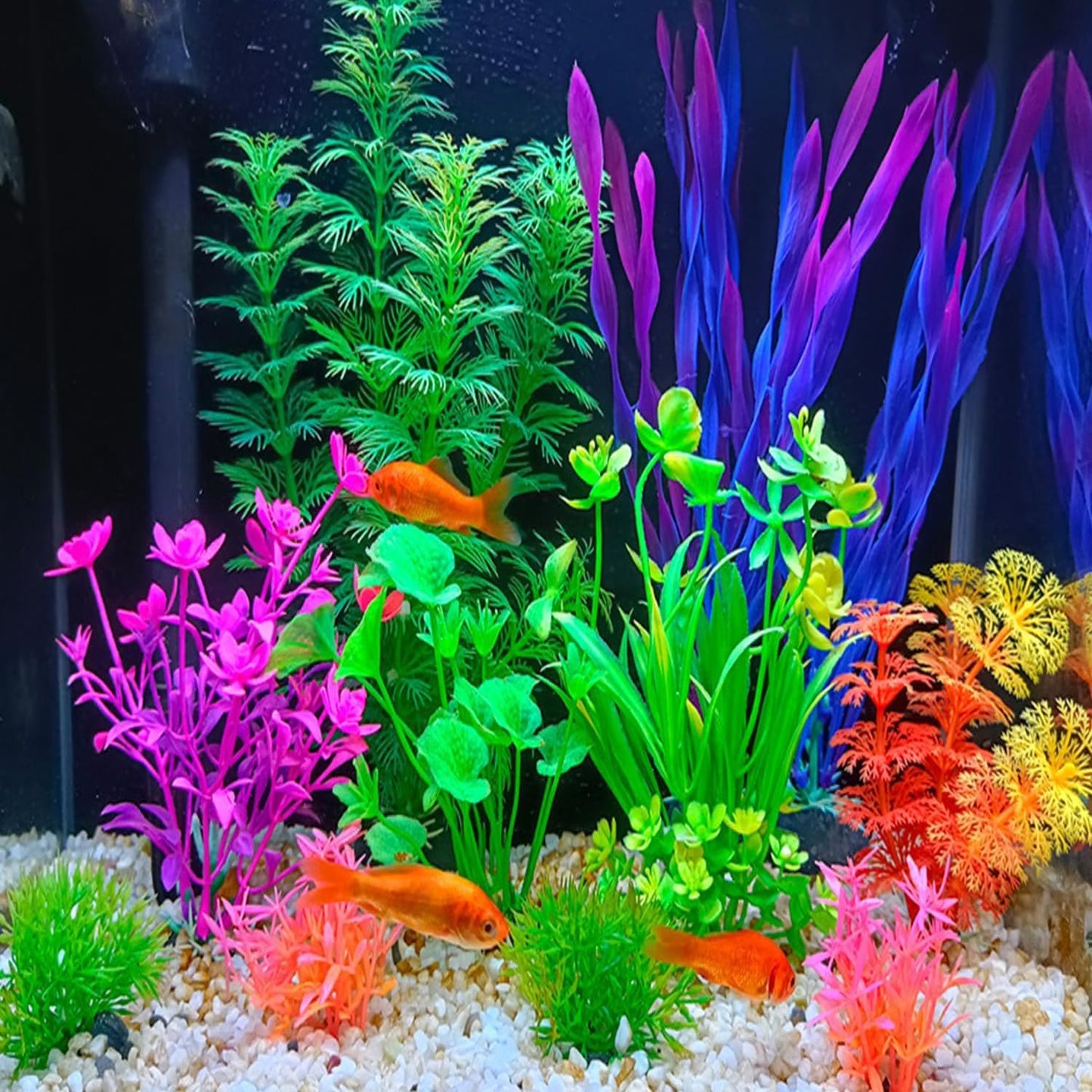 11 Pieces Colorful Artificial Fish Tank Decorations, Aquarium Decorations Fish Tank Purple Artificial Plastic Plants, Small to Large (4-8Inch)