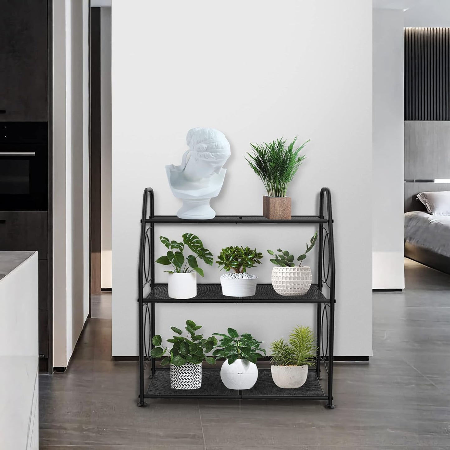 Plant Stand, 3 Tier Plant Shelf for Indoor Outdoor, Heavy Duty Metal Outdoor Plant Stand Holder Rack for Living Room Balcony and Garden, Black