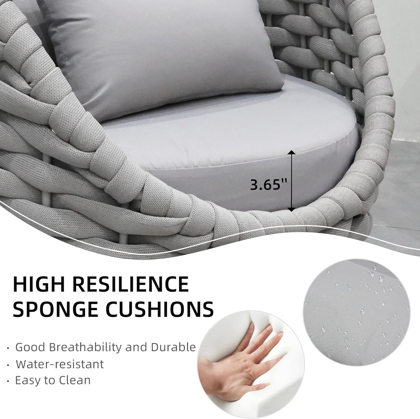 TWT Patio Sofa All-Weather Textilene Rope Balcony Furniture with Cushions & Pillows, Patio Couch Outdoor Accent Armchair Set for Patio, Balcony, Backyard, Deck, Poolside, Grey