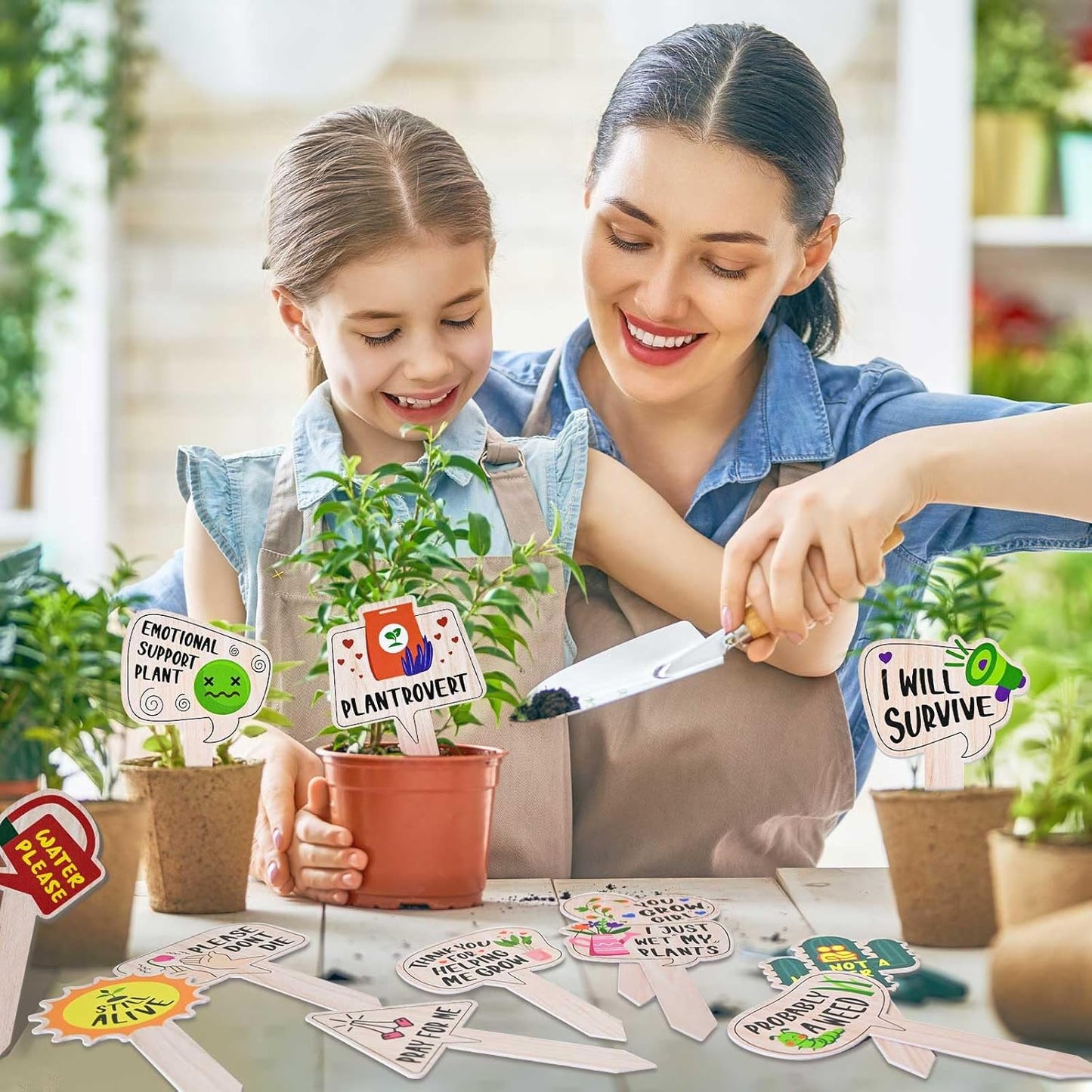 Funny Plant Labels - 15 Pack Garden Markers for Succulent Flowers, Greenery, Seedling Plants - Waterproof, Outdoor/Indoor Patio Tags, Garden Stakes