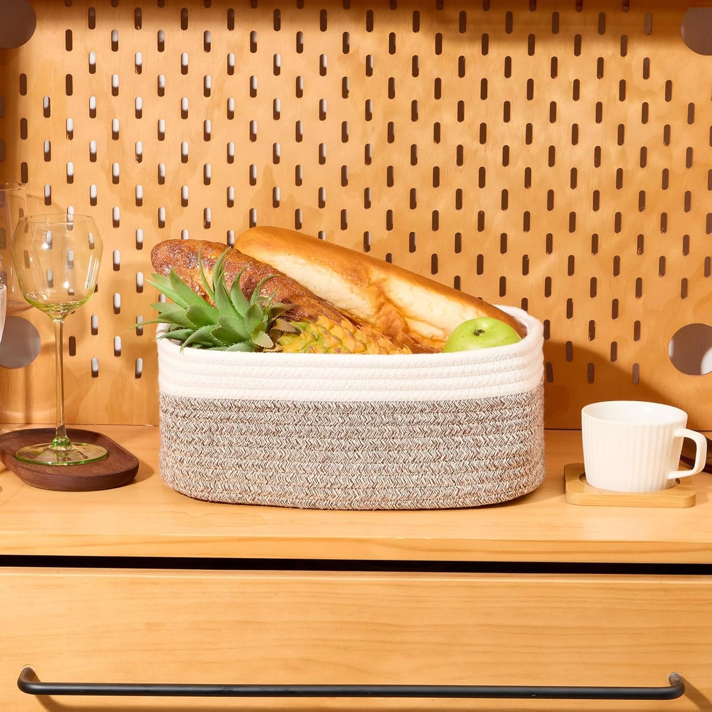 Small Storage Baskets for Organizing | Closet Organizer Bins | Shelf Toy Basket | Woven Rope Baskets | Cube Decorative Box | Shallow Basket | 13x8.5x5.1” | 4 Packs White Brown