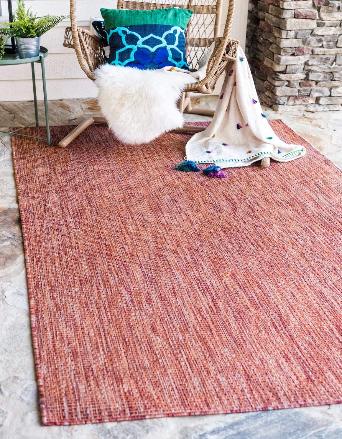 Unique Loom Collection Casual Transitional Solid Heathered Indoor/Outdoor Flatweave Area Rug (4' 1" x 6' 1" Rectangle, Rust Red/Beige)