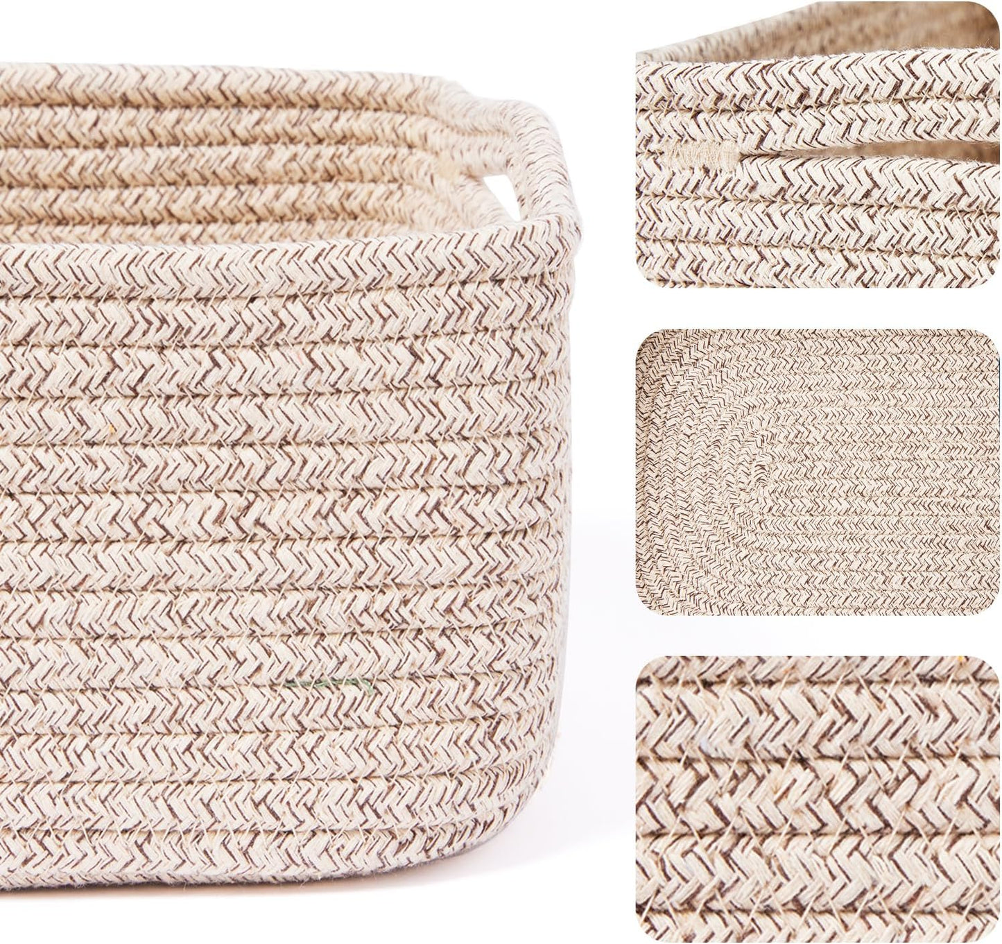 Small Storage Baskets for Organizing | Closet Organizer Bins | Shelf Toy Basket | Woven Rope Baskets | Cube Decorative Box | Shallow Basket | 13x8.5x5.1” | 3 Packs Mixed Brown