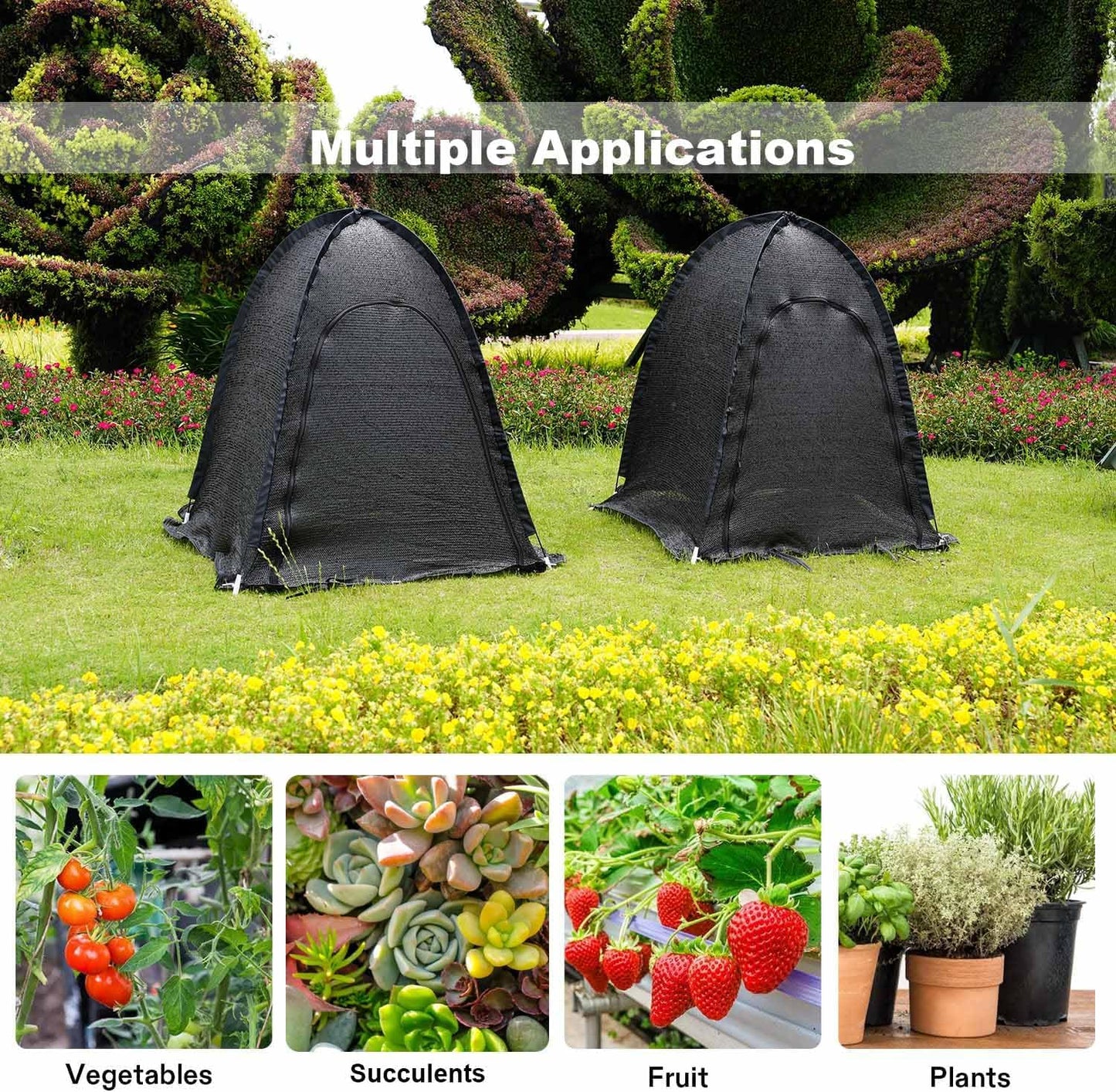 Porayhut Pop up Sunshade Cloth Pack of 2,Easy Open Crop Shade Net 36''*36''*39''UV Resisitant Plant 80% Sunblock Net for Mini Flower Pot with Stakes