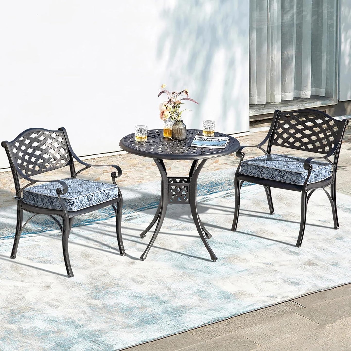 LVTXIII Patio Chair Cushions 22"x22"x3", Water-Repellent Outdoor Seat Cushions for Patio Furniture, Square Chair Pads with Ties for Home Garden Decoration, Set of 2, Medallion Blue