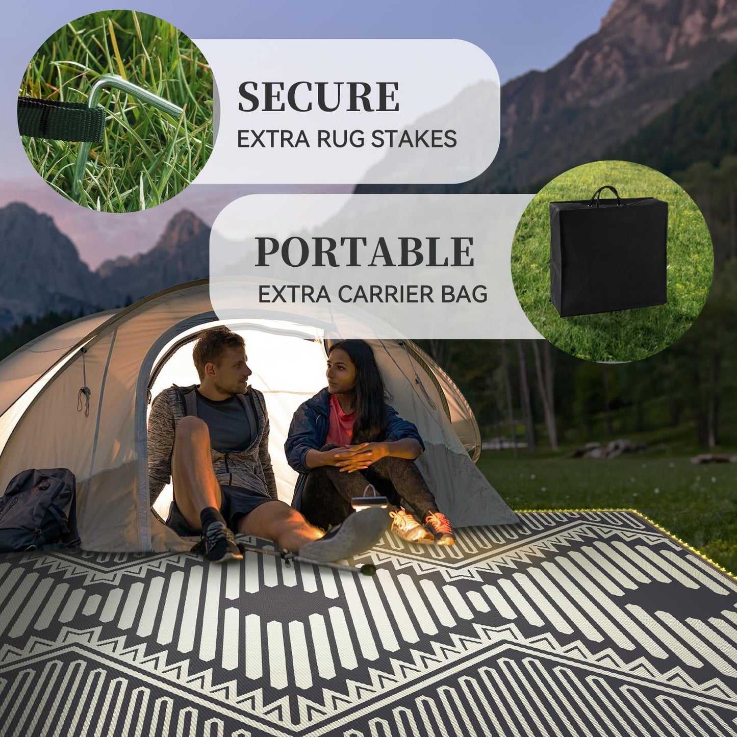 MontVoo Outdoor Rug with Led String Strip Lights 8x10 ft Waterproof Outdoor Patio Rug Mat Reversible Plastic Straw Rug Outside Outdoor Rug for RV Camping Picnic Balcony Fairy Boho Outdoor Decor