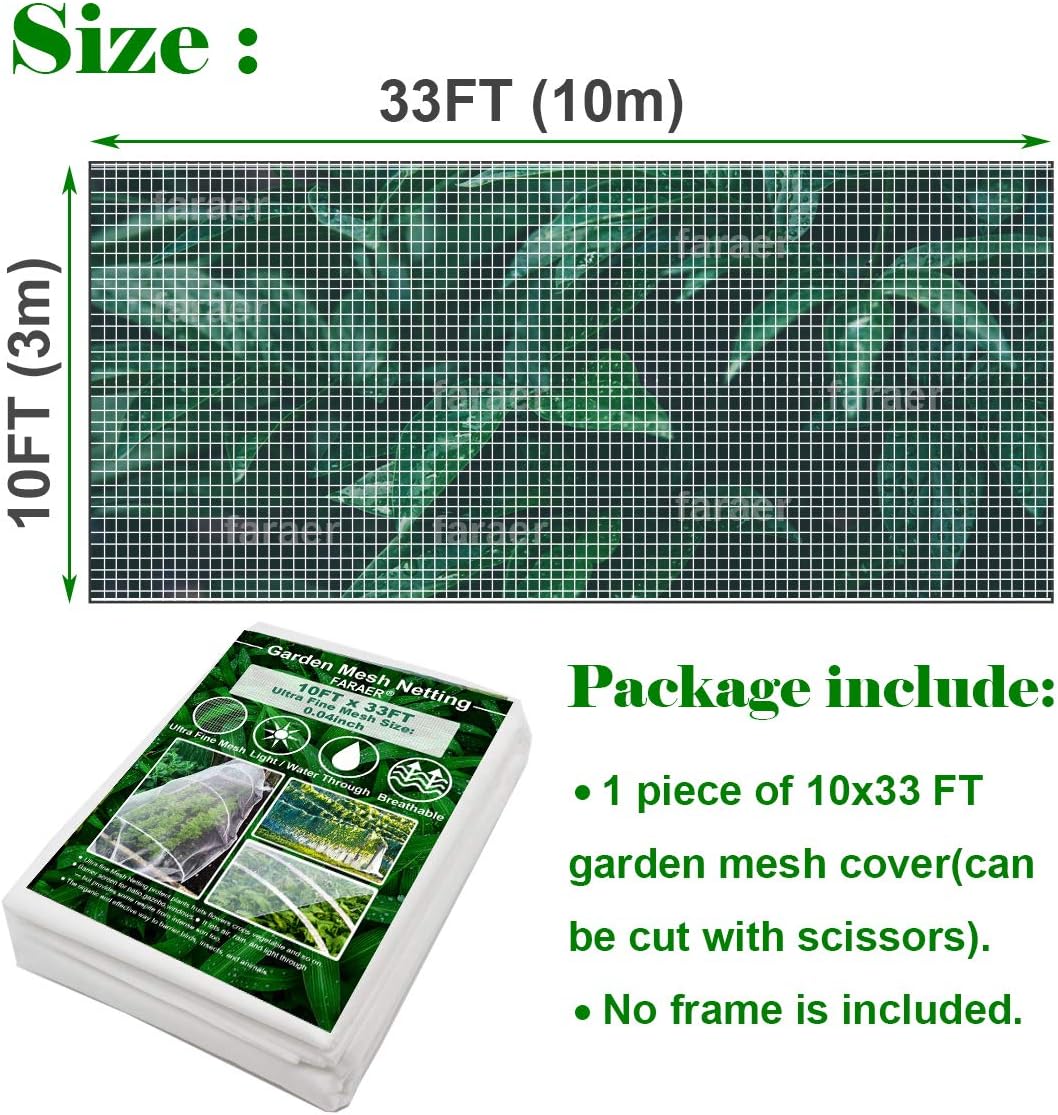 Garden Netting, Plant Covers 10x33Ft Net Ultra Fine Mesh Protection Netting for Vegetable Plants Fruits Flowers Crops Greenhouse Row Cover Raised Bed Barrier Screen Protection Net Cover
