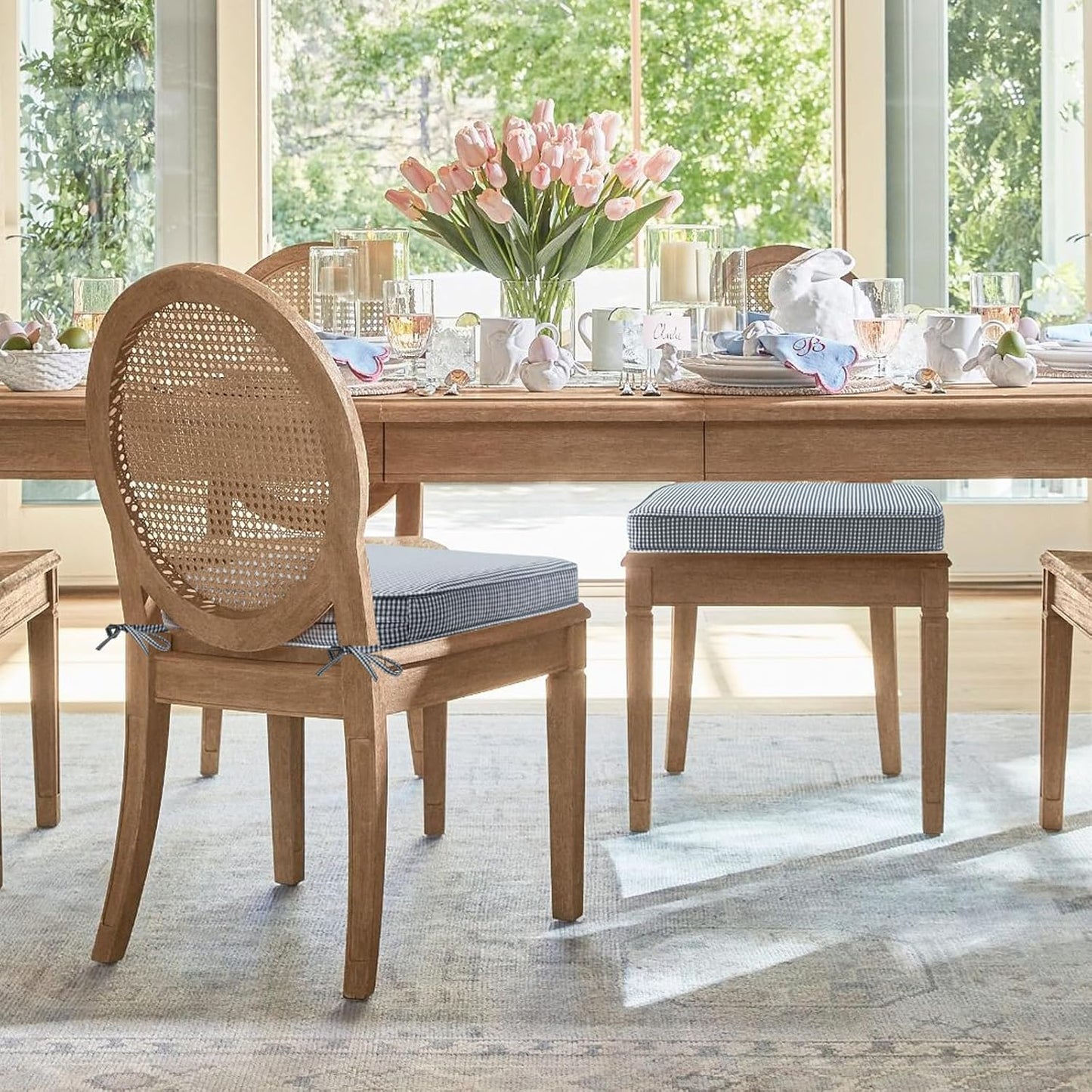 Outdoor Round Corner Seat Cushion, 17"x16"x2", Set of 4, Non Slip Seat Cushion Pads with Removable Cover for Patio Furniture, Garden Yard Lawn, Black White Mini Check