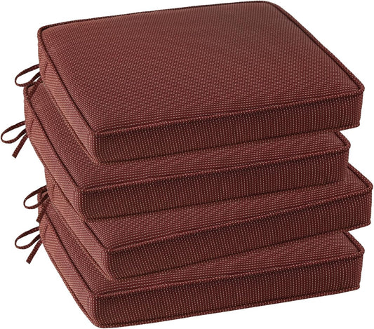 Outdoor Square Corner Seat Cushion, 18.5"x16"x3", Set of 4, Non Slip Seat Cushion Pads with Removable Cover for Patio Furniture, Garden Yard Lawn, Tan Dotted Red Base