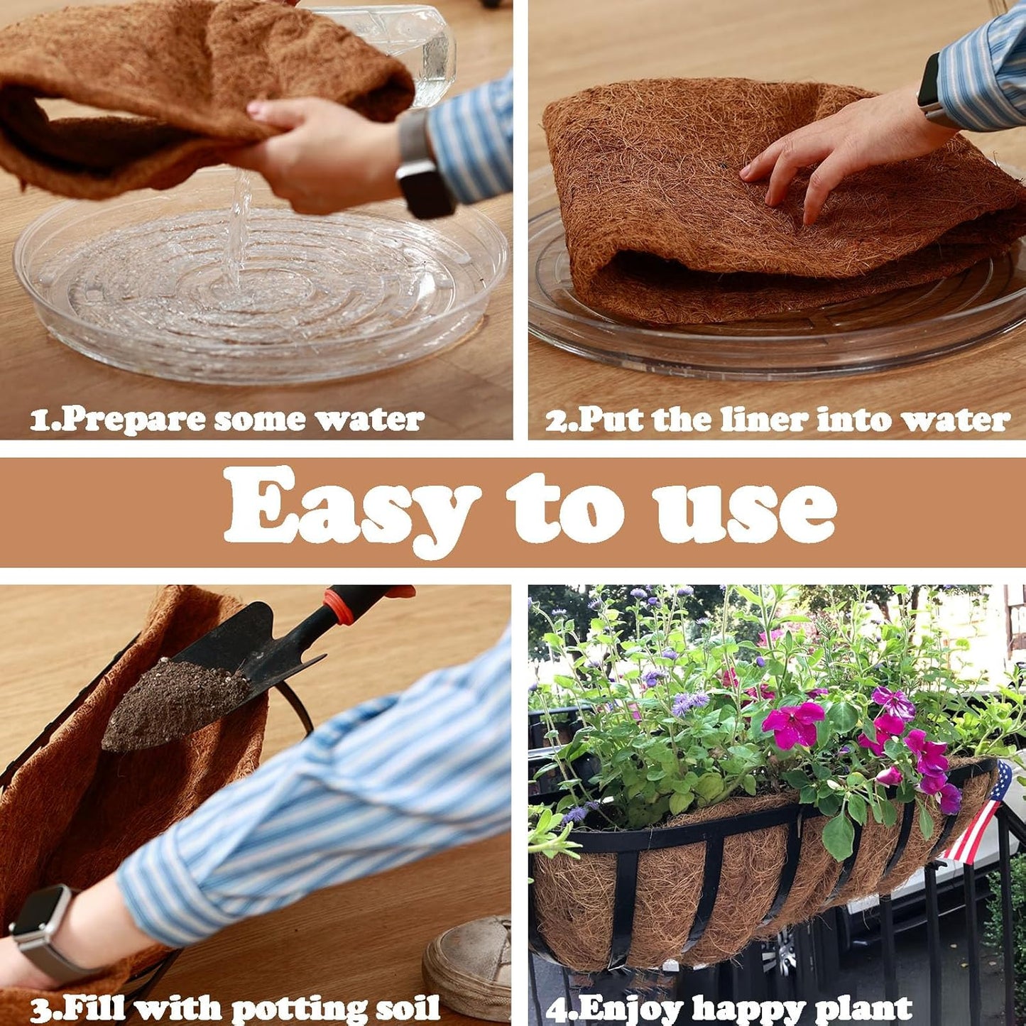 4 Pack Trough Coco Liner 30 Inch Hanging Basket Liners 100% Natural Coconut Husk Liners for Planters Window Box Planter Inserts for Large Pots Trough Planters Outdoor Garden Decoration