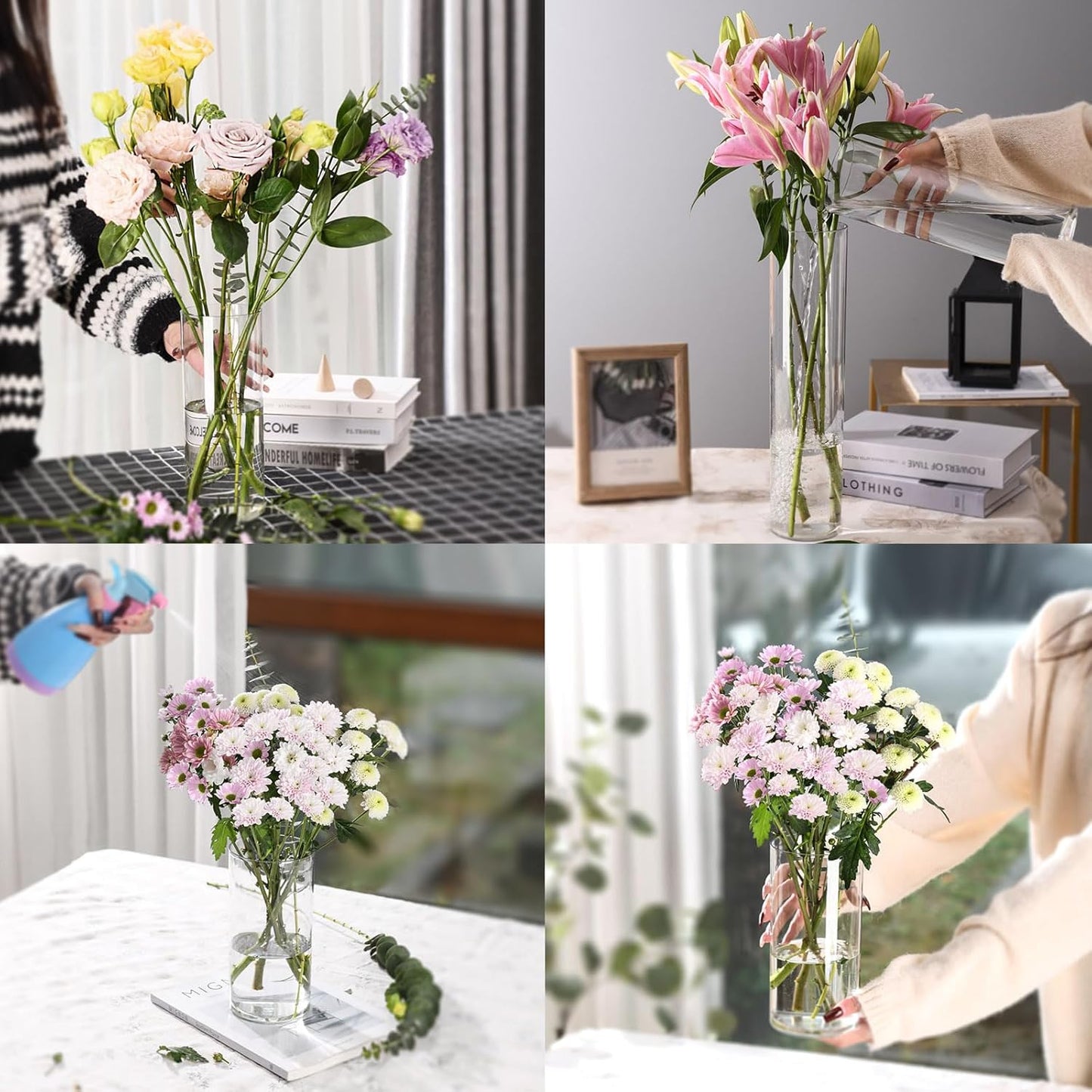 Clear Flower Vase, Non-breakable Vases, 5" W x 14" H, Acrylic Vase, Aesthetic Room Decor Cylindrical Modern Flower Vases for Table Centerpiece, Home Decor, Women Floral Arrangement Gift