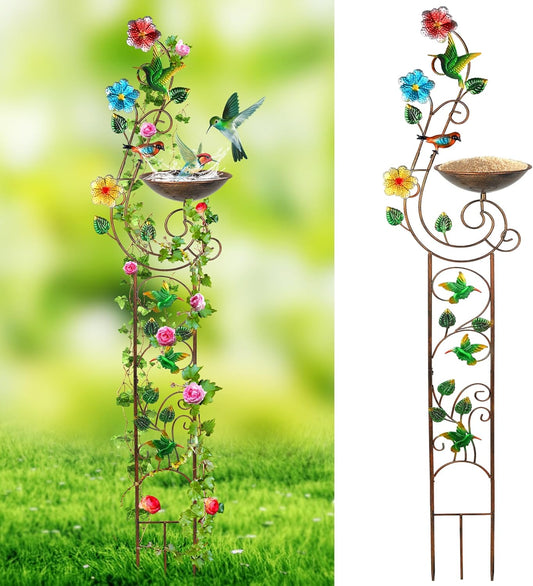 57” Bird Bath with Garden Trellis for Climbing Plants Outdoor, Small Decorative Metal Birdbath Bird Baths, Hummingbird (Hummingbird)