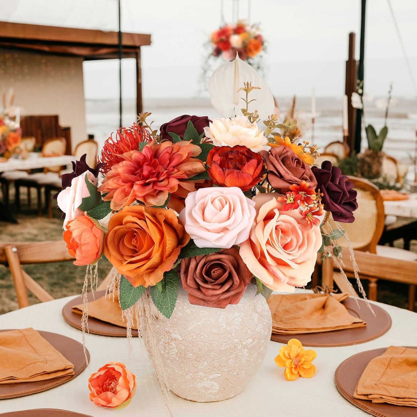 AGIRL Artificial Flowers Combo Silk Mix Purple Fake Flower with Stems for DIY Wedding Bouquets Centerpieces Arrangements Table Chair Decor Baby Shower Home Decor (Terracotta)