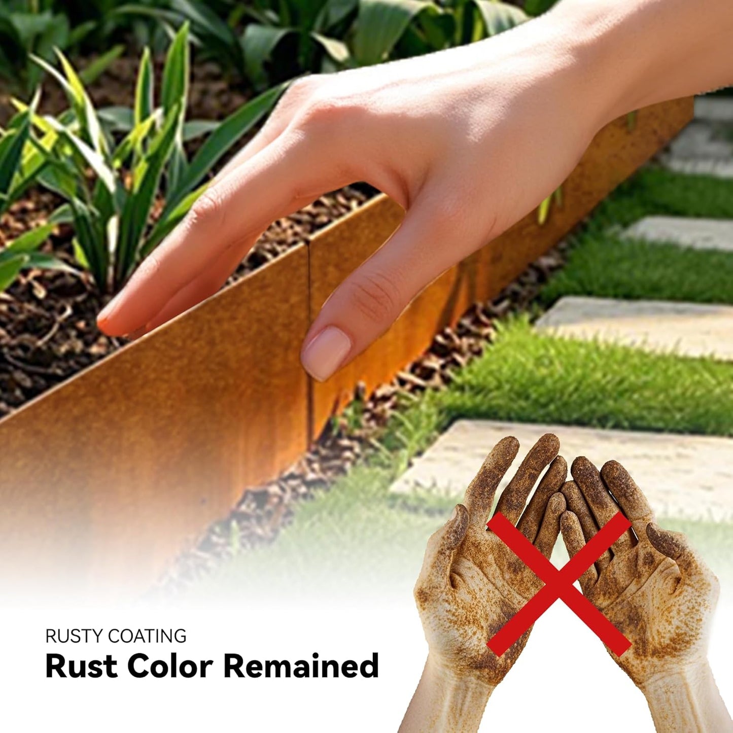 Worth Galvanized Steel Landscape Edging 8" x50' Metal Garden Edging Roll Flexible Bender Border with 16Pcs Stakes for Lawn, Flower Bed Edges, Rust-Like Color