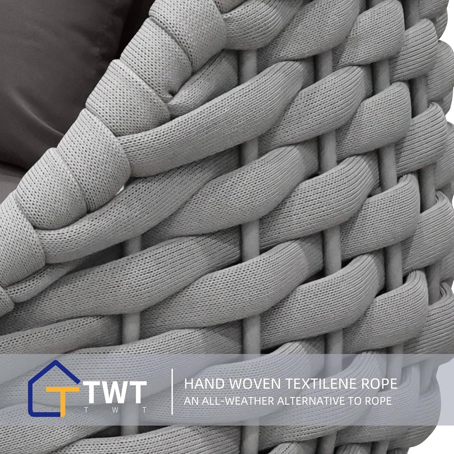 TWT 2 Pieces Patio Furniture Aluminum Armchair, All-Weather Teslin Rope Outdoor Single Sofa, Metal Outdoor Chair with Dark Grey Cushions