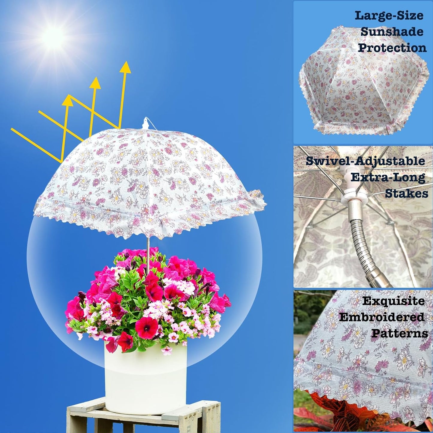 TIMSO Adjustable 3 Pack Plant Shade Umbrella for Outdoor Garden - Sun Protection Cloth & Umbrella for Plants, Potted Plants, and Garden Beds