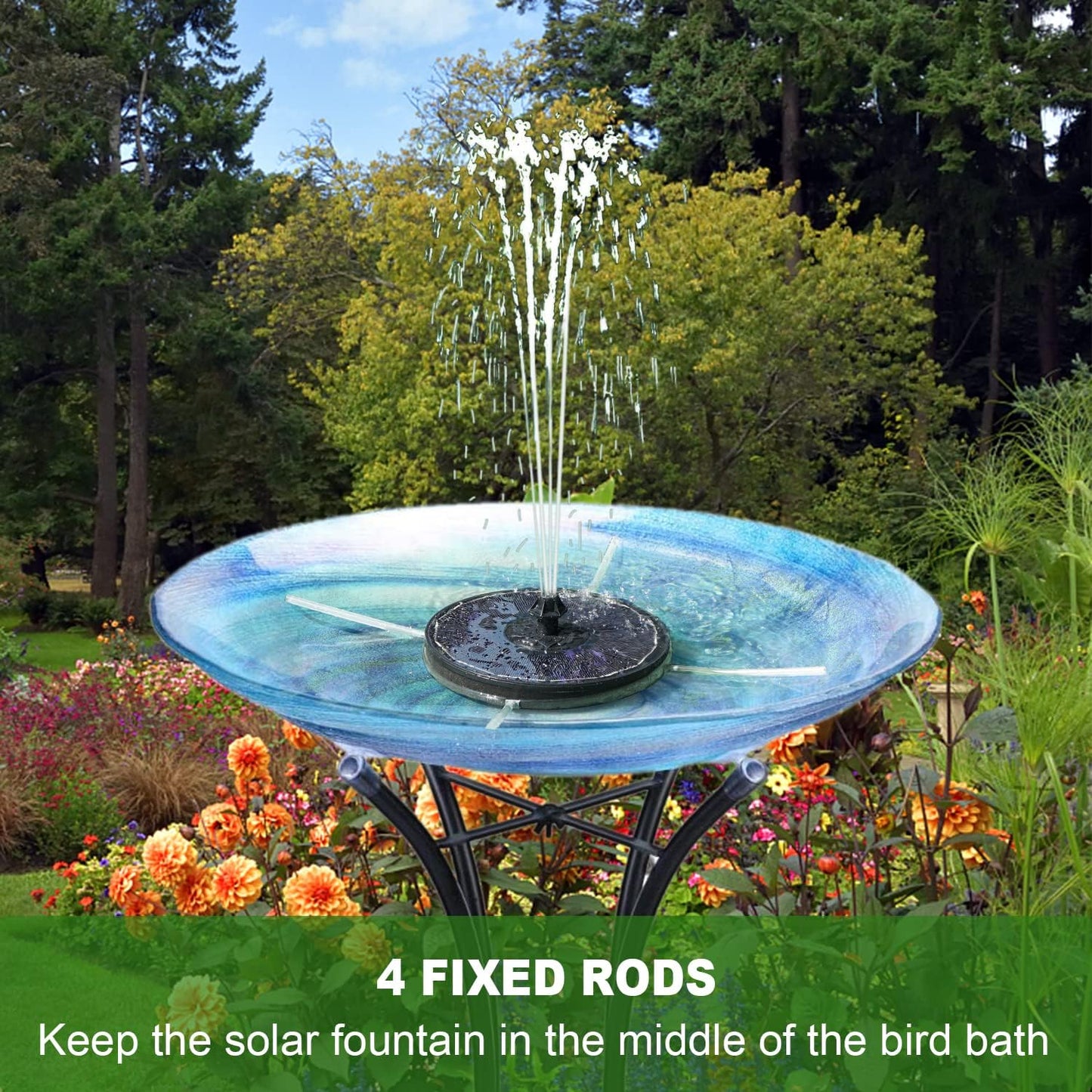 Solar Fountain with 2000 mAh Battery Backup Works in Cloudy, Glass Solar Powered Bird Bath Fountains with 7 Nozzles, 3.5 W Solar Fountain Pump for Birdbath,Garden, Outdoor, Pond (Black)