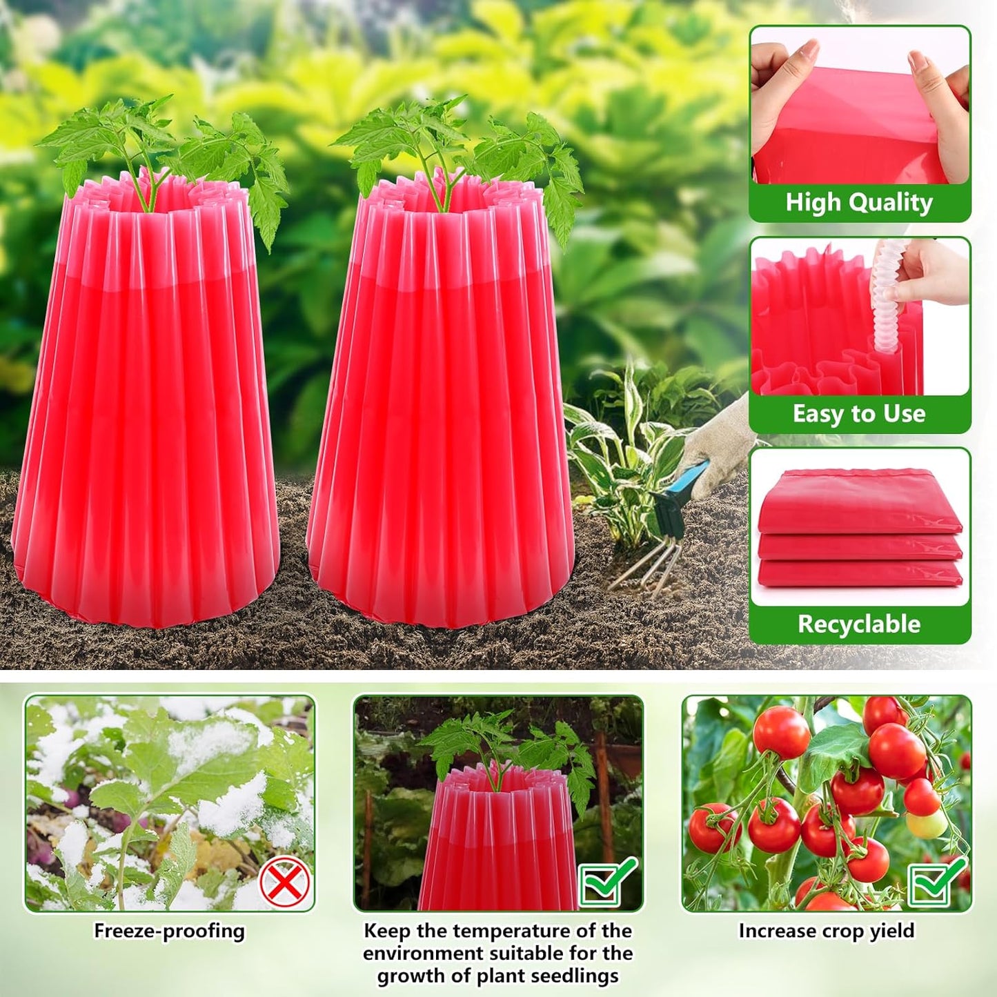 MJZ 10 Pack Walls of Water Plant Protectors, 18.3 x 18.3 Inch Reusable Wall of Water for Tomato Plants, Early Season Insulated Plant Protector Freeze Protection, Plant Covers for Winter Cold Weather