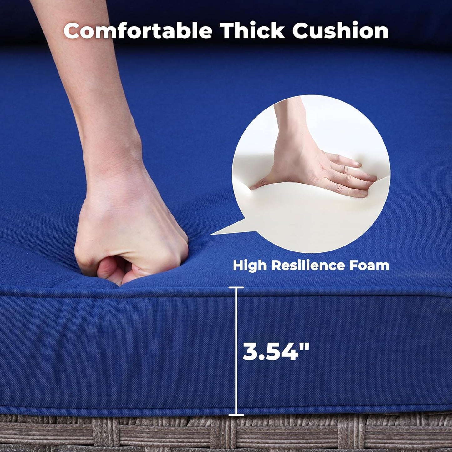 ovios 6 Pieces Patio Furniture Set, Outdoor Wicker Sectional Sofa with Glass Table Comfy Cushions, Modern Modular Deep Seat Couch Rattan Conversation Set, Navy Blue