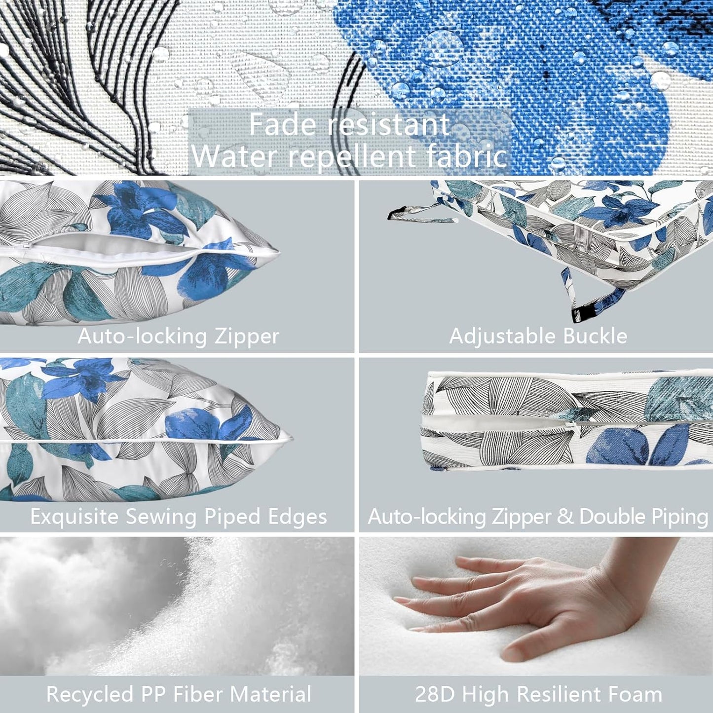 LVTXIII Outdoor Seat and Back Cushion Patio Deep Seat Cushion Set Seasonal Chair Cushion for Wicker Chairs and Garden Furniture Decoration, 24"x24"x4", Clemens Noir Blue