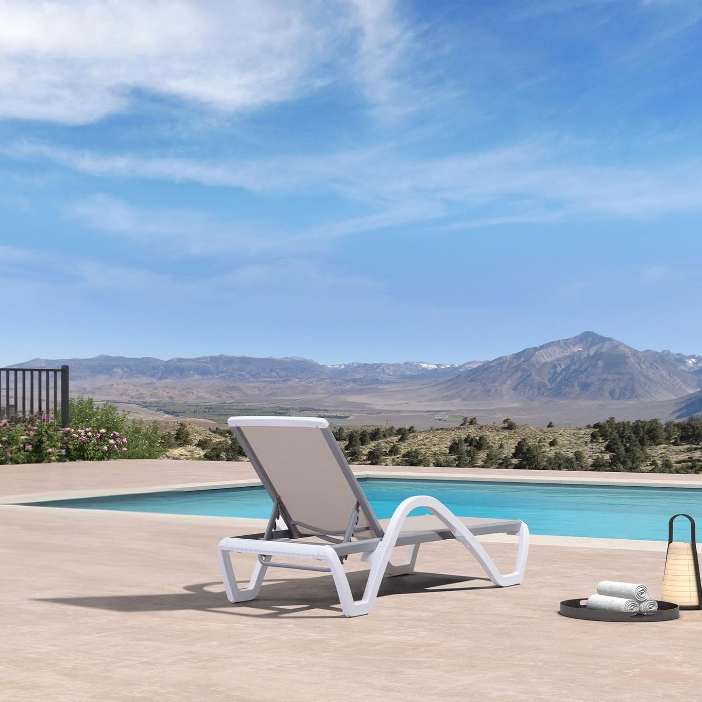 PURPLE LEAF Patio Chaise Lounge Chair with Armrests Outside Aluminum Plastic Stackable Tanning Chairs for Pool Sunbathing Beach Deck Outdoor Lounger, Beige