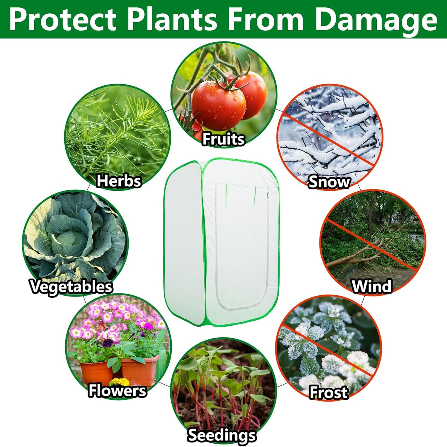 28 x 28 x 48 Inch Pop Up Winter Frost Plant Cover, Gardening Plants Freeze Protection Tent, Warm Plant Protector Enclosure for Snow Frost Protection Indoor & Outdoor