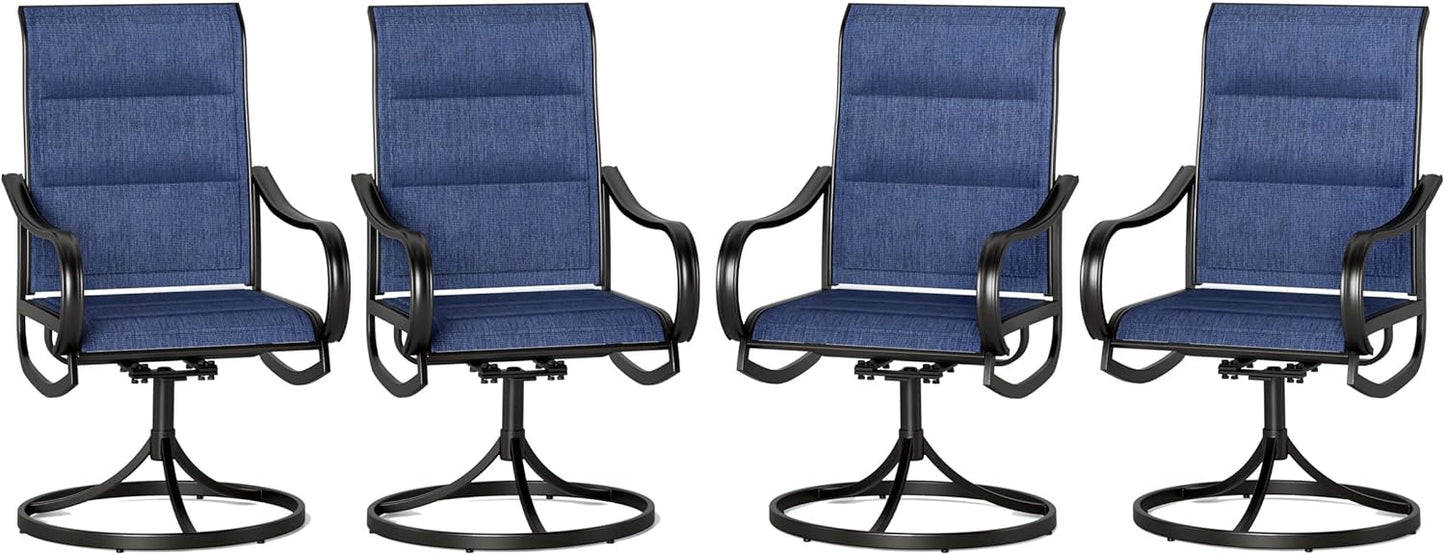 PHI VILLA Patio Swivel Dining Chairs Set of 4, All Weather Outdoor Chair with Padded Textilene & Black Metal Frame for Outdoor Lawn Garden Poolside (Blue)