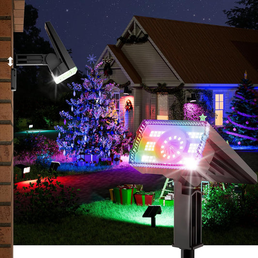 Solar Spot Lights Outdoor, 58 LED 8 Color Modes Solar Lights Outdoor, Multicolor RGB Flood Light Waterproof IP67, 2-in-1 Wall Light for Tree Garden Pathway (Multicolor, 2 Pack)