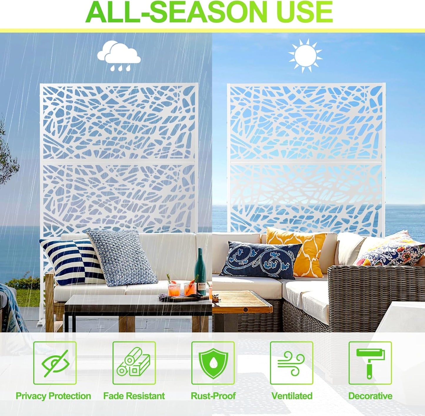 Outdoor Privacy Screen,72" H×47" W Metal Privacy Screen, Freestanding Privacy Fence Panels for Patio