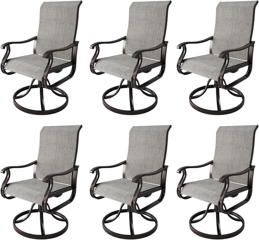 Amopatio Patio Swivel Chairs Set of 6, Outdoor Swivel Rocker Dining Chairs with All Weather Textilene High Back & Metal Frame, for Backyard Deck Lawn Garden (Light Gray)