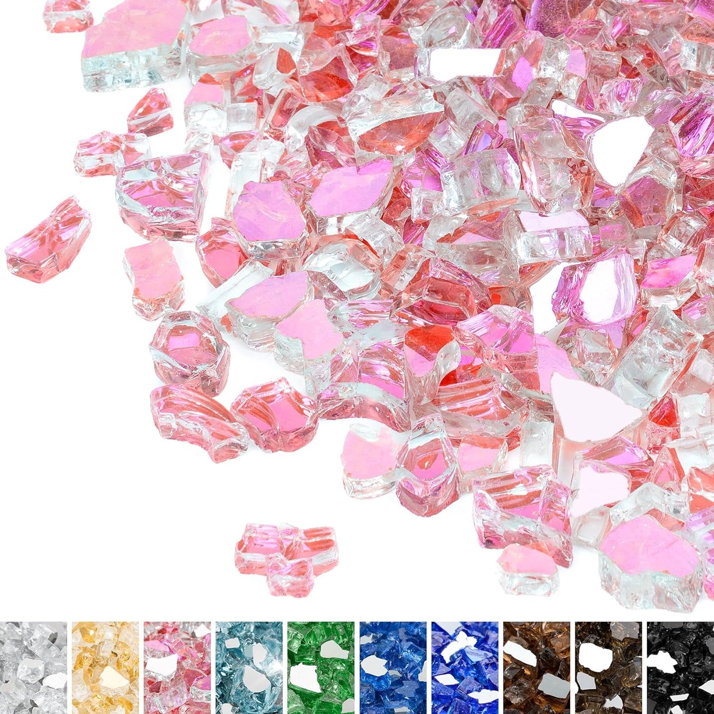 Mr. Fireglass 10 Pounds Fire Glass - 1/4 Inch High Luster Reflective Tempered Glass Rocks for Fireplace Fire Pit Table and Landscaping, Rose Gold