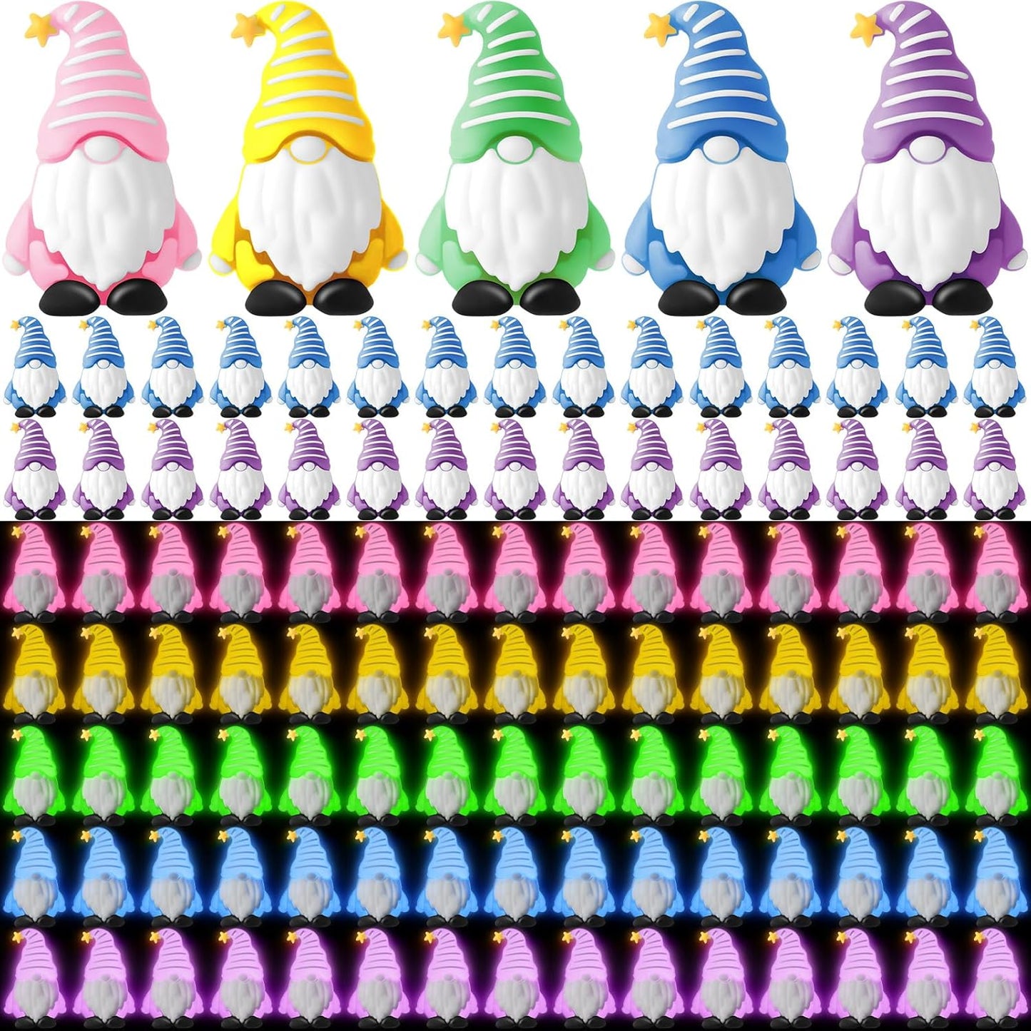 100 Pcs Luminous Mini Gnomes Figurines Fairy Glow in Dark Garden Miniature Gnome Figurines Decor Funny Poses Garden Yard Home Patio Lawn Backyard Hide See DIY Craft