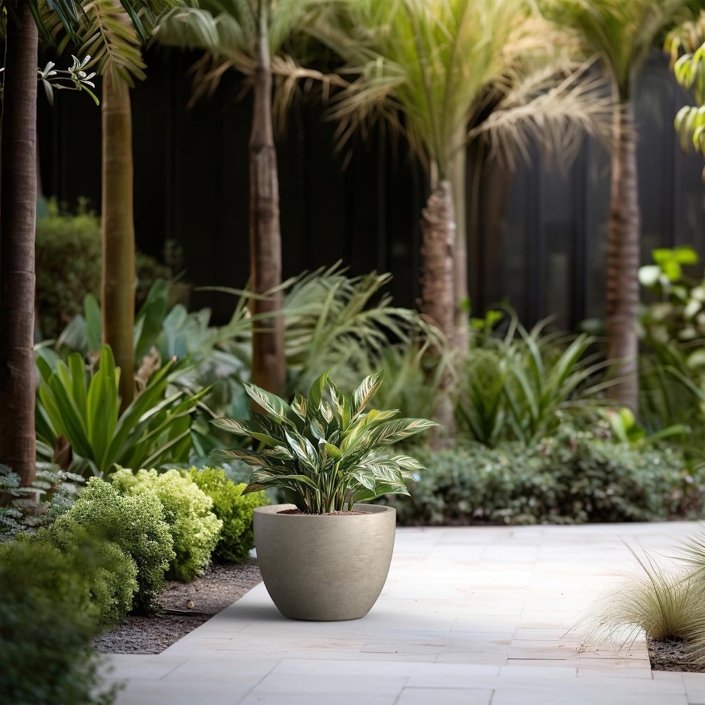 Kante 14.2 Inch Round Concrete Planter - Classic Large Indoor/Outdoor Plant Pot with Drainage Hole and Rubber Plug, Suitable for Gardens and Patios, Weathered Concrete