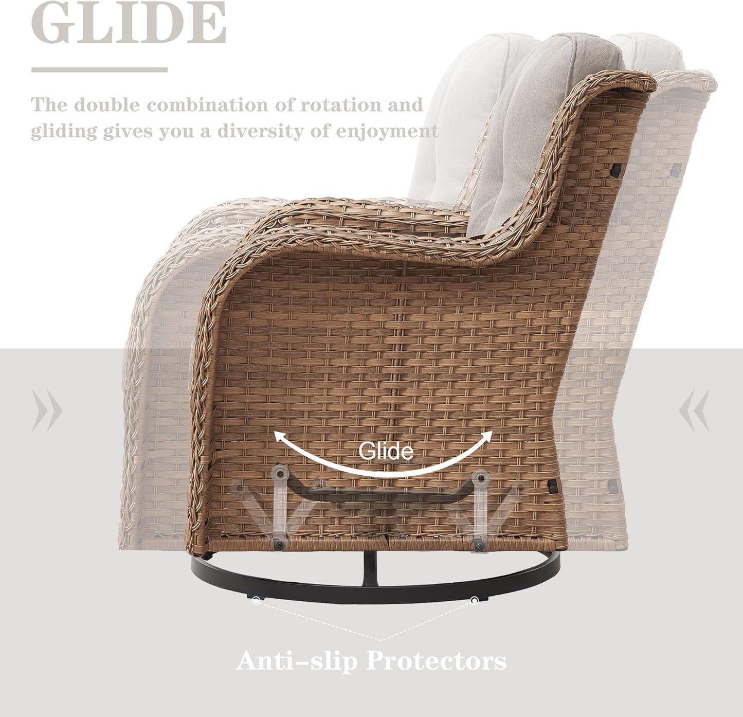 Wicker Outdoor Furniture Patio Furniture Set - 6 Piece Patio Conversation Set with Swivel Rocker Chairs, Loveseat Sofa, Ottomans and Coffee Table, Beige Cushion