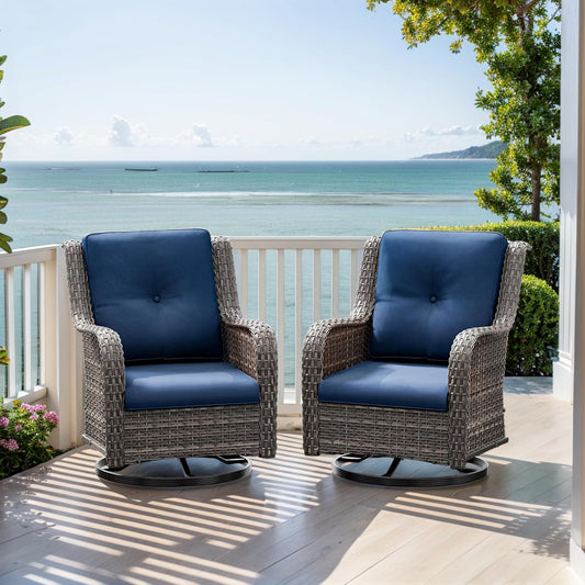 Outdoor Swivel Rocker Patio Chairs Set of 2 - Outdoor Wicker Patio Conversation Sets 2 Pieces with Olefin Fabric Cushions Suitable for Backyard Deck and Porch, Blue