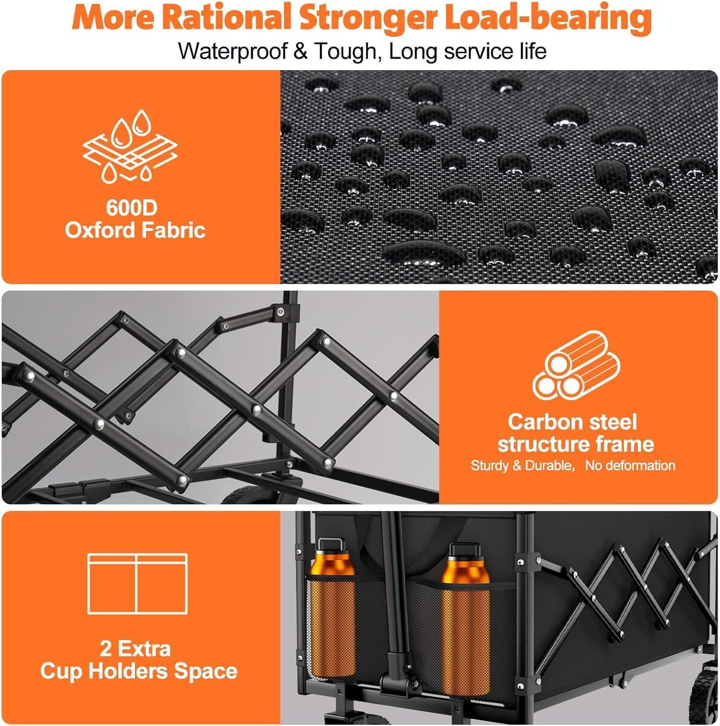 Collapsible Wagon Cart 220lbs Beach Foldable Wagon Lightweight & Portable Folding Utility Grocery Shopping Carts with Wheels for Shopping Garden and Sports