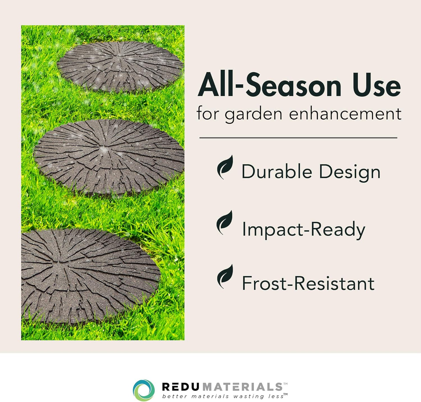 Garden Central 4-Pack 18”x18” Fake Cracked Log Rubber Stepping Stones, Round, Brown – Reversible Non-Slip Outdoor Faux Decorative Set for Landscaping – DIY Decor for Walkways & Yard Pathways