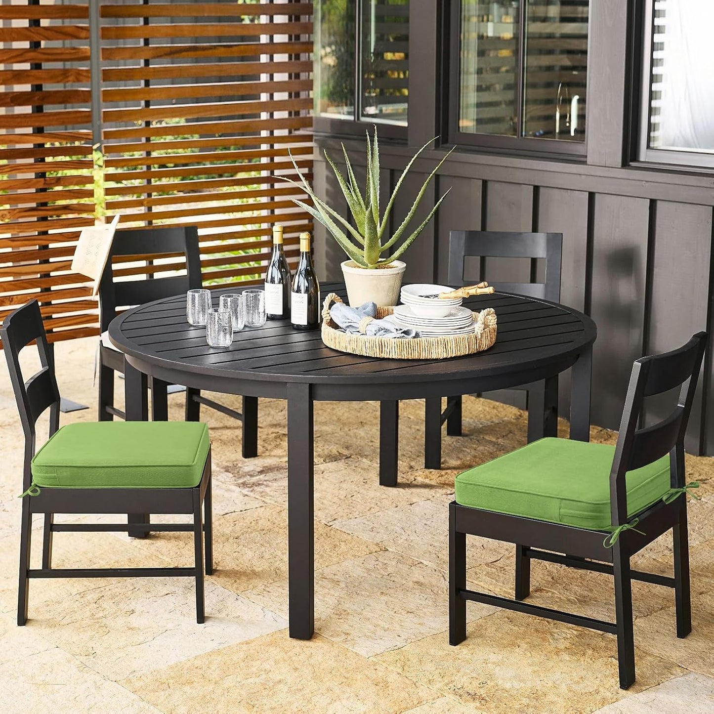 Outdoor Sunbrella Square Corner Seat Cushion, 19"x19"x3", Set of 4, Non Slip Seat Cushion Pads with Removable Cover for Patio Furniture, Garden Yard Lawn, Canvas Ginkgo