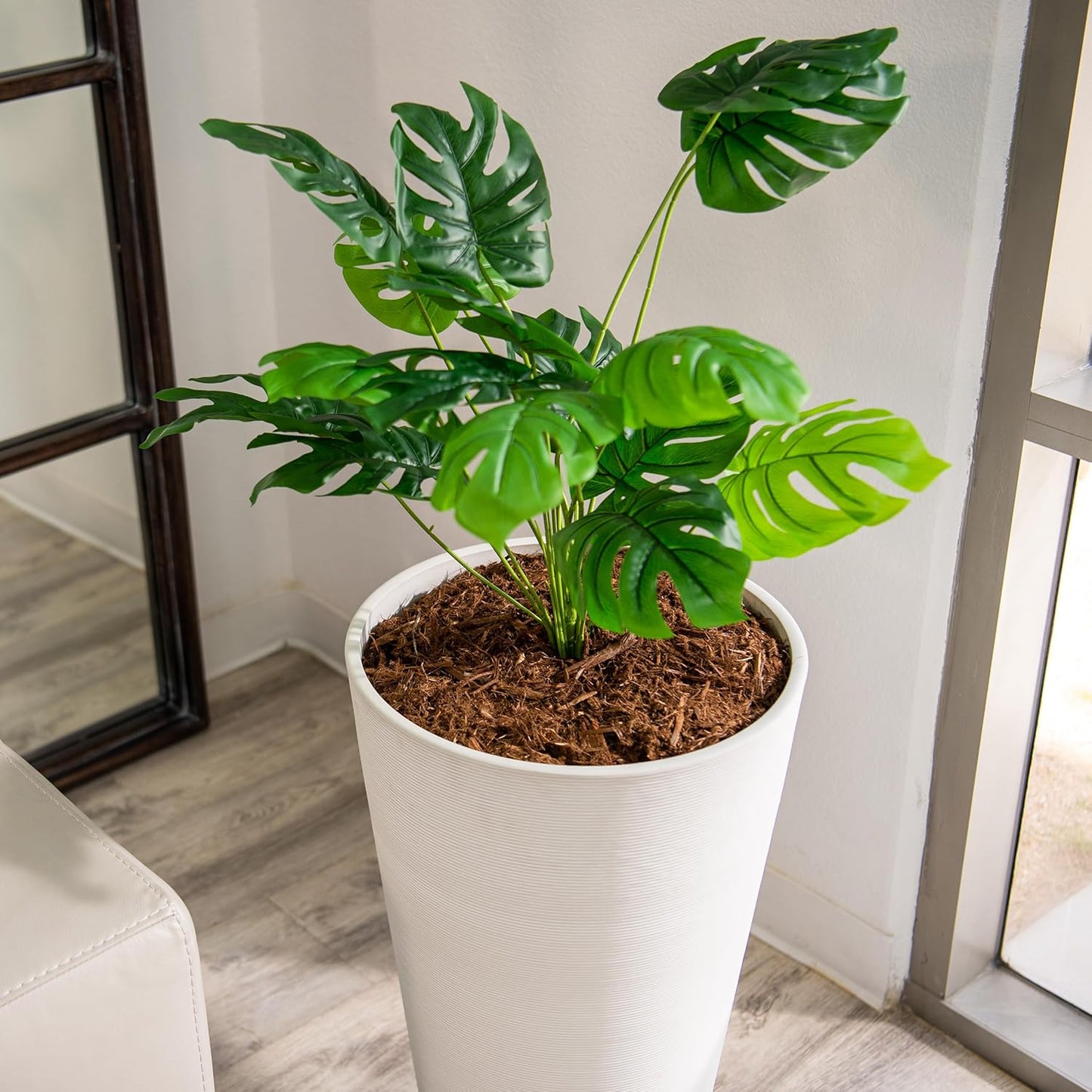 XBrand Modern 28-Inch Tall Round Planter, Modern Tapered Planter Perfect for Indoor & Outdoor Planter, Patio Décor, White