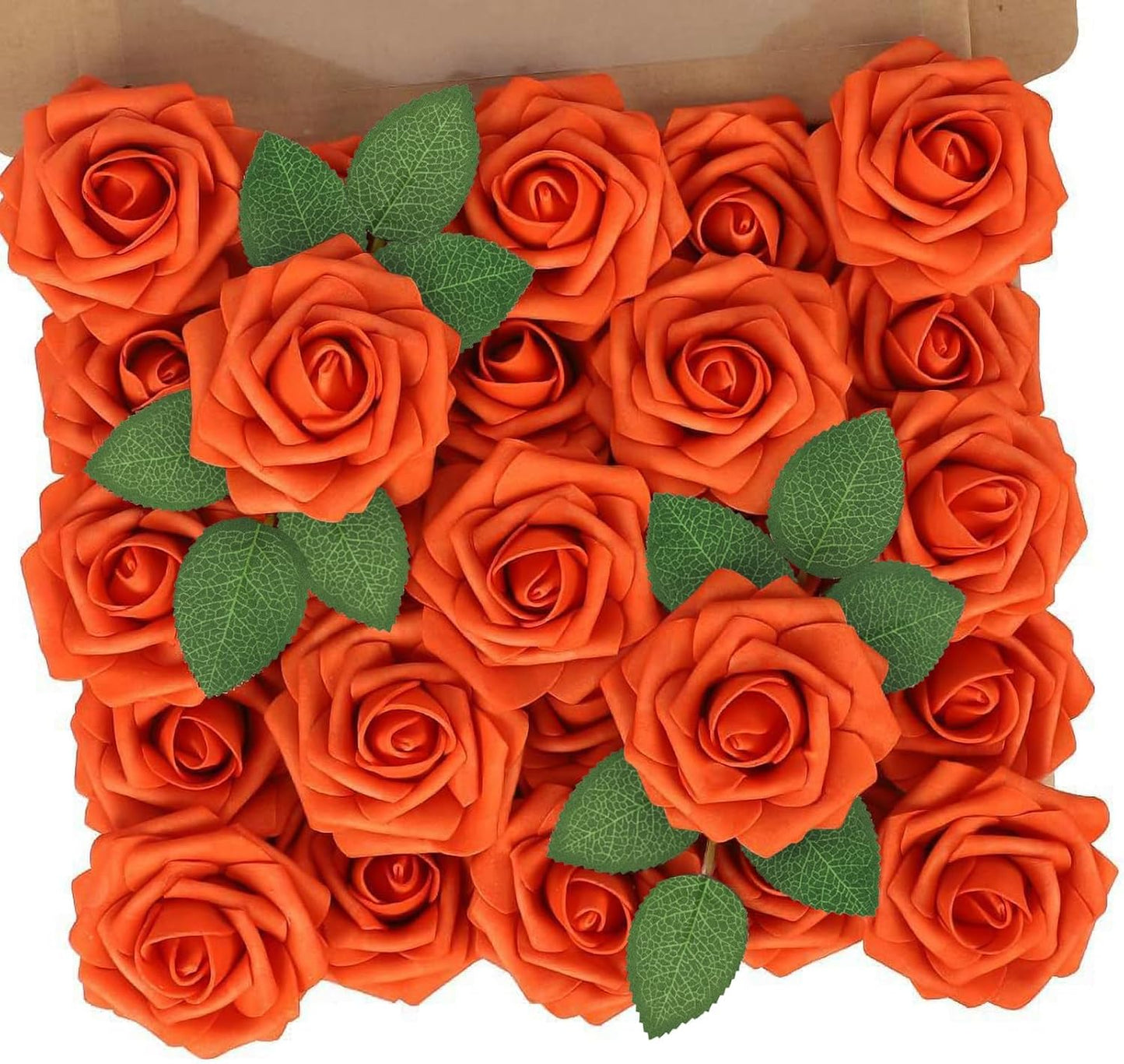 N&T NIETING Artificial Fall Flowers Fake Flowers Orange Roses Perfect for DIY Wedding Bridal Bouquets Centerpieces Bridal Shower Party Home Flower Arrangement Thanksgiving Decorations, 25Pcs