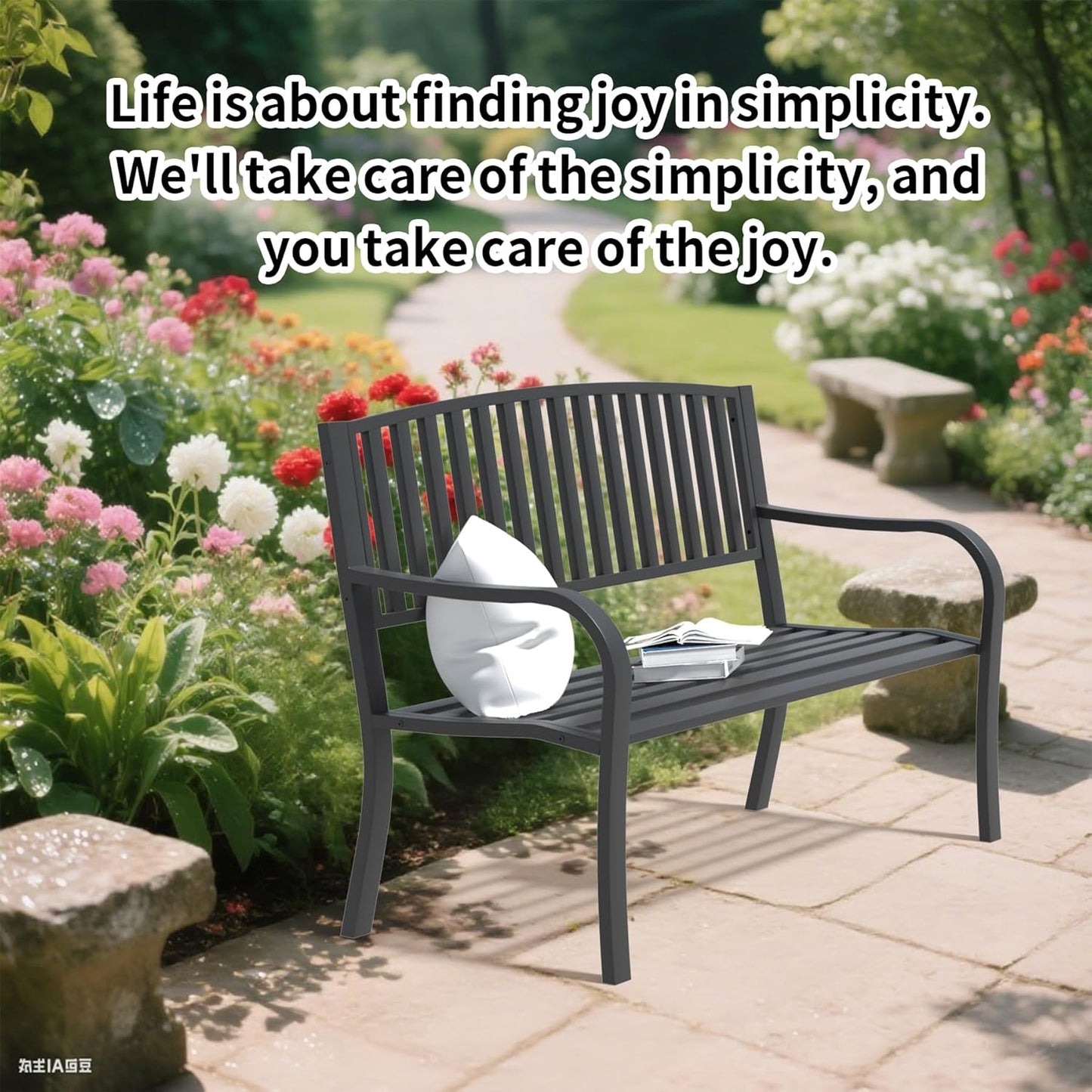 YLGJ&TIDY 50" Outdoor Bench, Metal Garden Bench, Patio Park Bench with Backrest & Armrests, Rust-Resistant, Perfect for Gardens, Parks, Porch, Lawn and Yard (BENCH08)