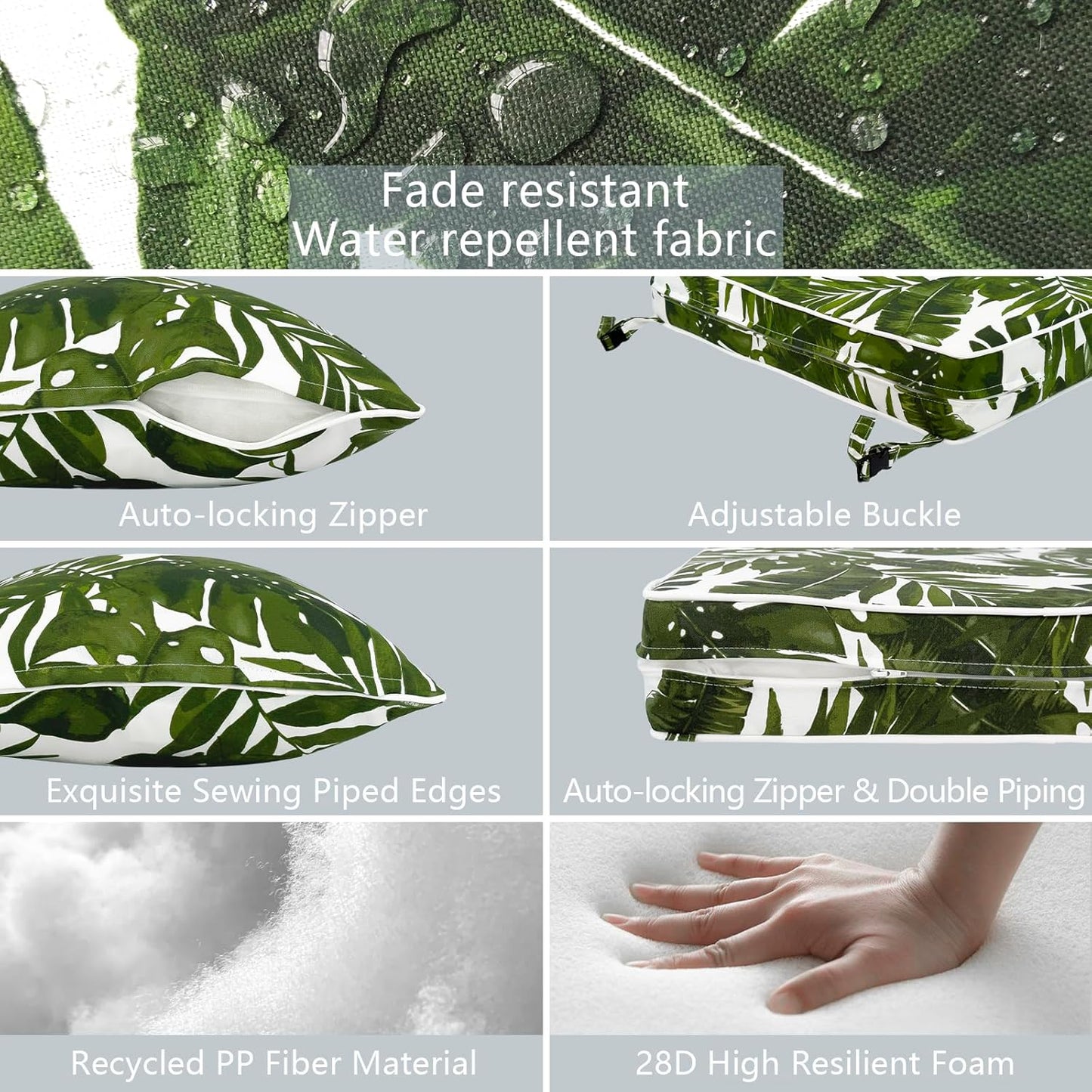 LVTXIII Outdoor Deep Seat Cushion Patio Seat and Back Cushion Set Seasonal Chair Cushion for Dining Arm Chairs, Wicker Chairs and Garden Furniture Decoration, 22"x22"x4", Palms Green