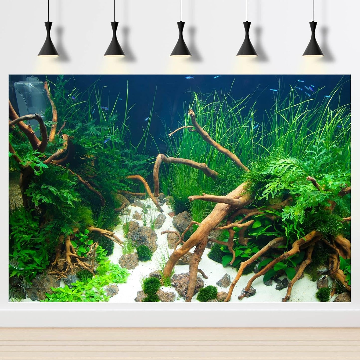 Aquarium Background Various Underwater Grass Plants Aquarium Backdrop Vivid and Fresh Green Aquatic Plants Stone River Bed and Dead Wood Yellow Stone Fish Tank Background 72x18in