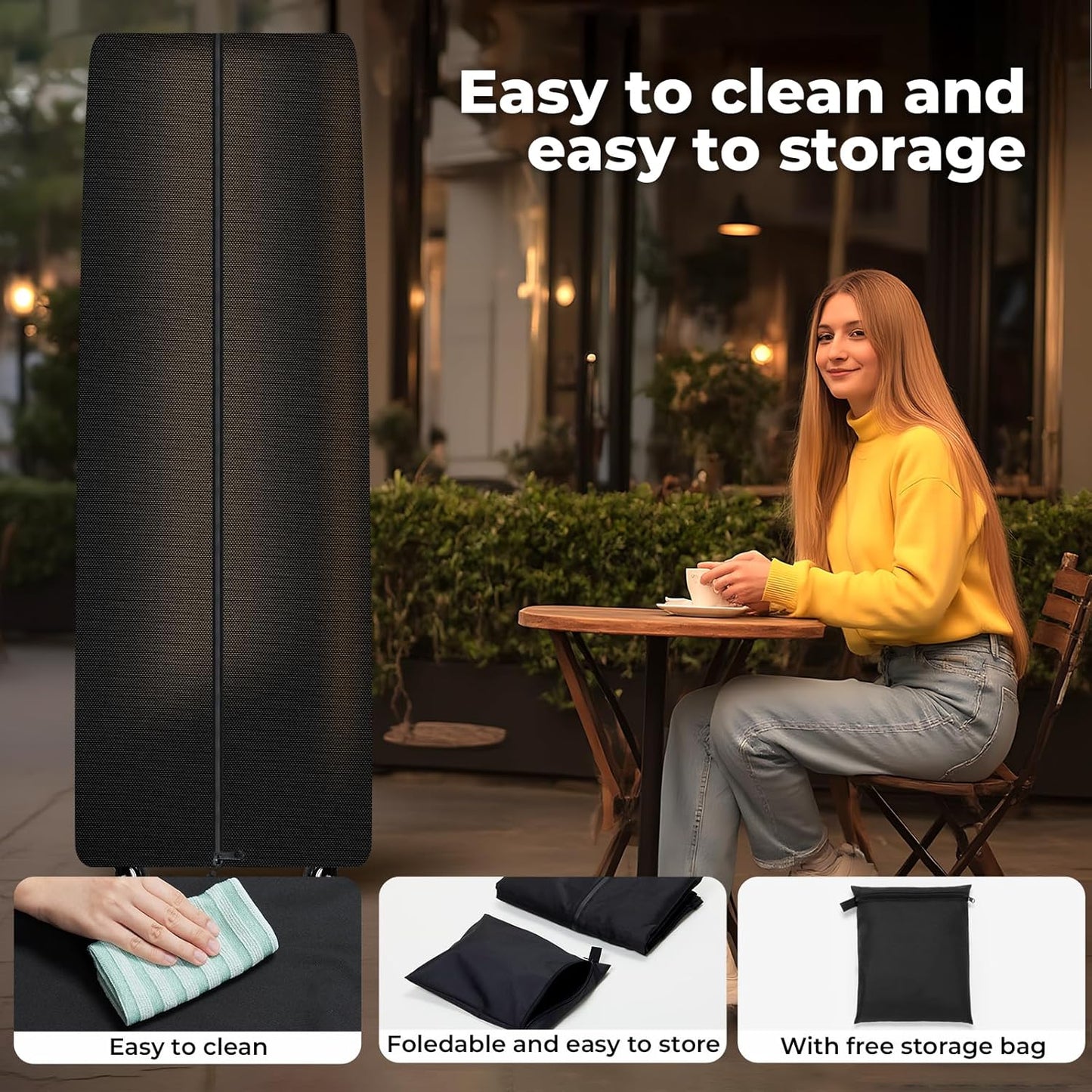 Square Tower Patio Heater Covers, Heavy-duty and Weather-resistant Oxford Fabric, Waterproof, Dust-proof, Snow-proof, Windproof, with Zipper and Storage Bag