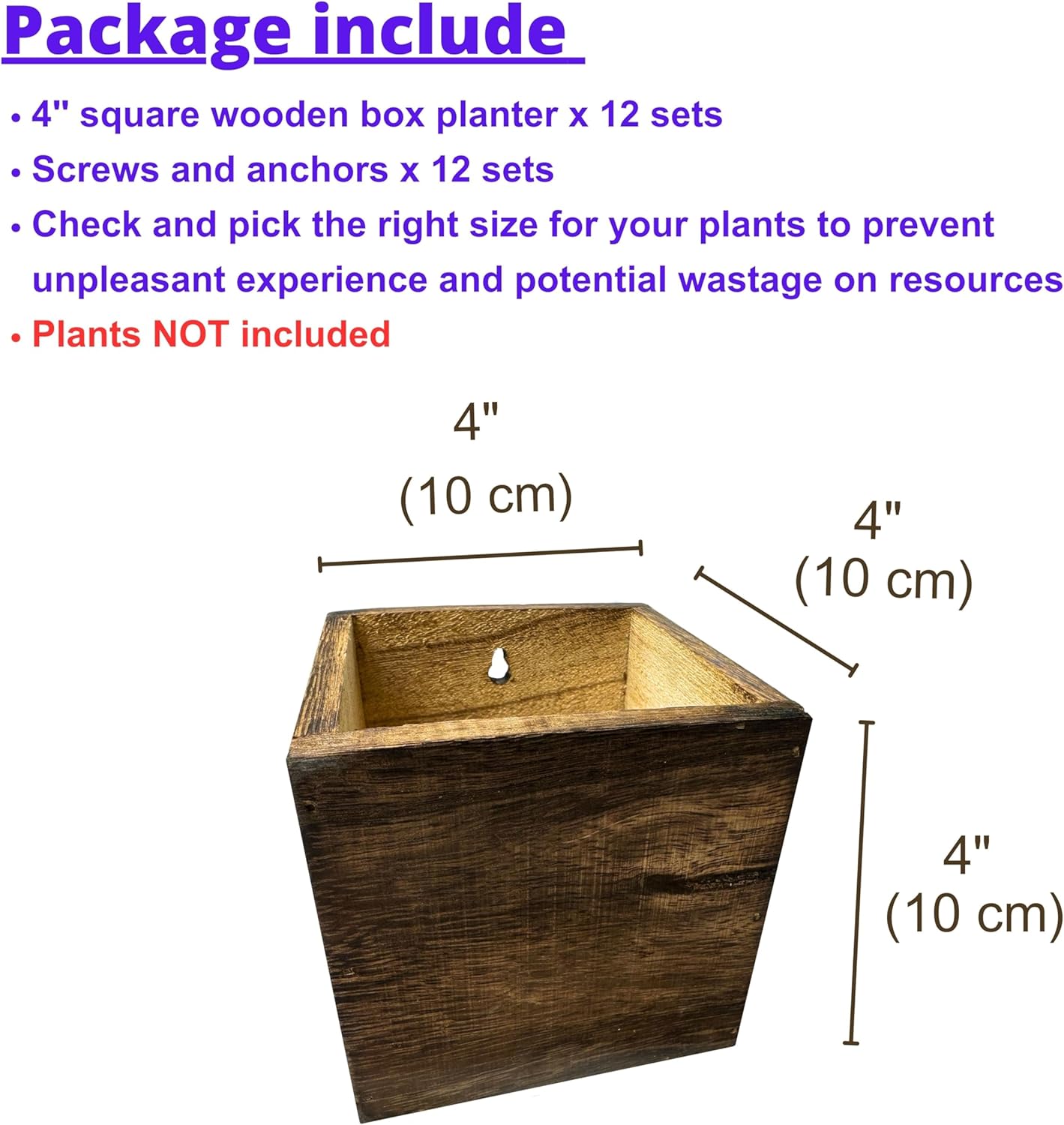 LaLaGreen Indoor Planter Box for Plants (4x4 Inch, 12 Pack) Small Square Wooden Wall Mounted Planters Wood Window Boxes Hanging Flower Pot Plant Holder Outdoor Herb Modern Vertical Garden Home Decor