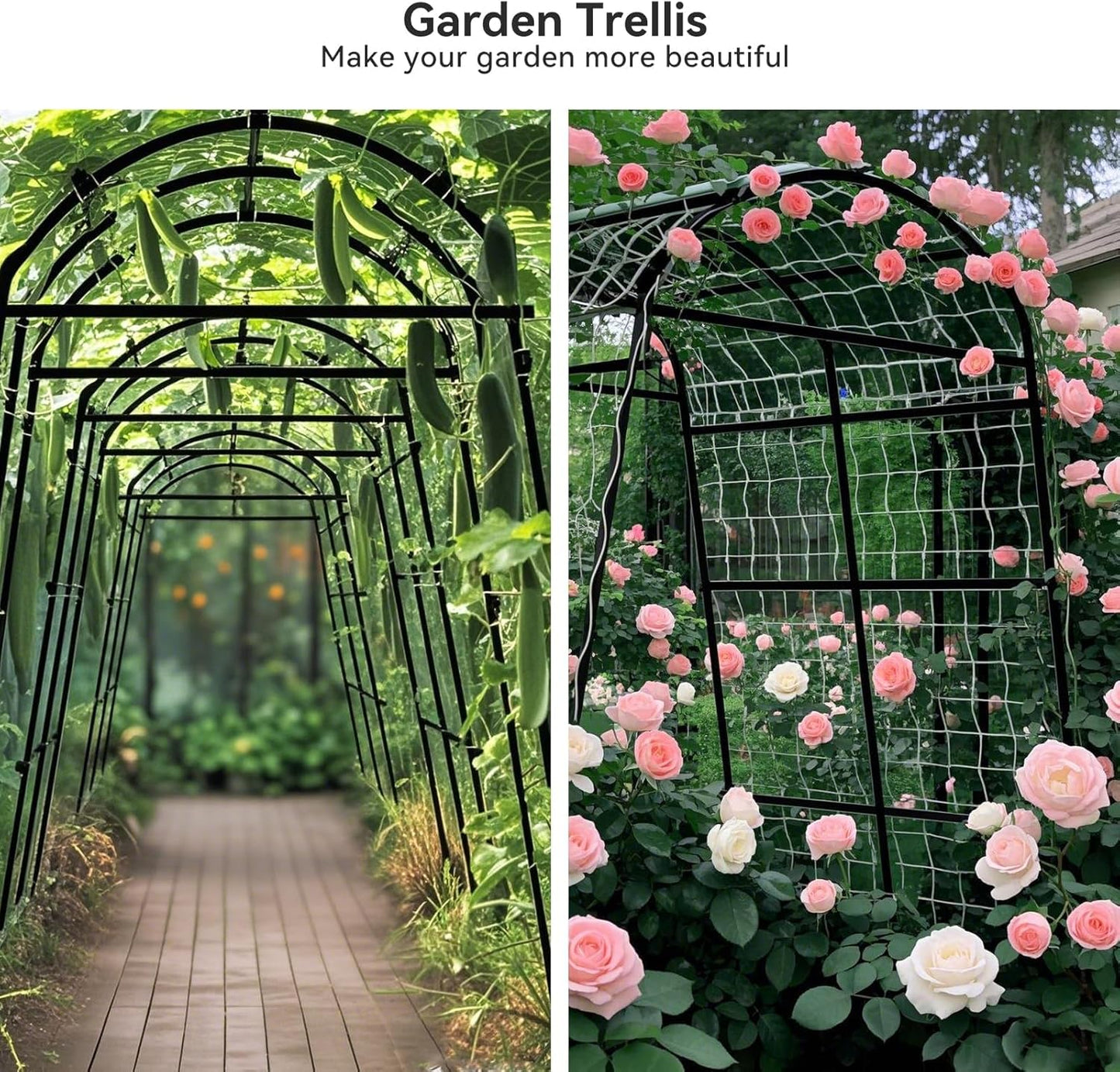 Lalahoni Garden Arch Trellis for Climbing Plants Outdoor, 80 Inch Tall Grape Trellis Metal Vine Plants Support Flower Vegetable Tomato, Cucumber Trellis for Raised Bed, Black