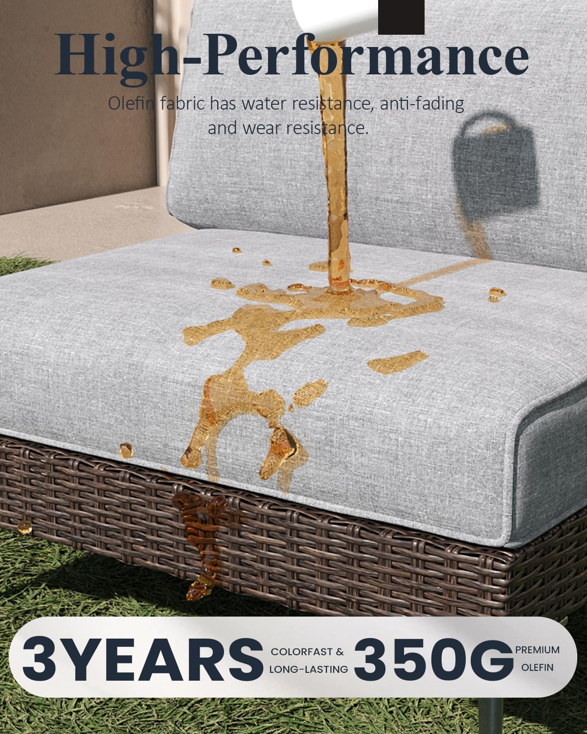 LayinSun 10-Piece Outdoor Modular Wicker Sectional Sofa with Fire Pit Table, Patio Furniture Conversation Set with Deep Seating and Thick Cushions