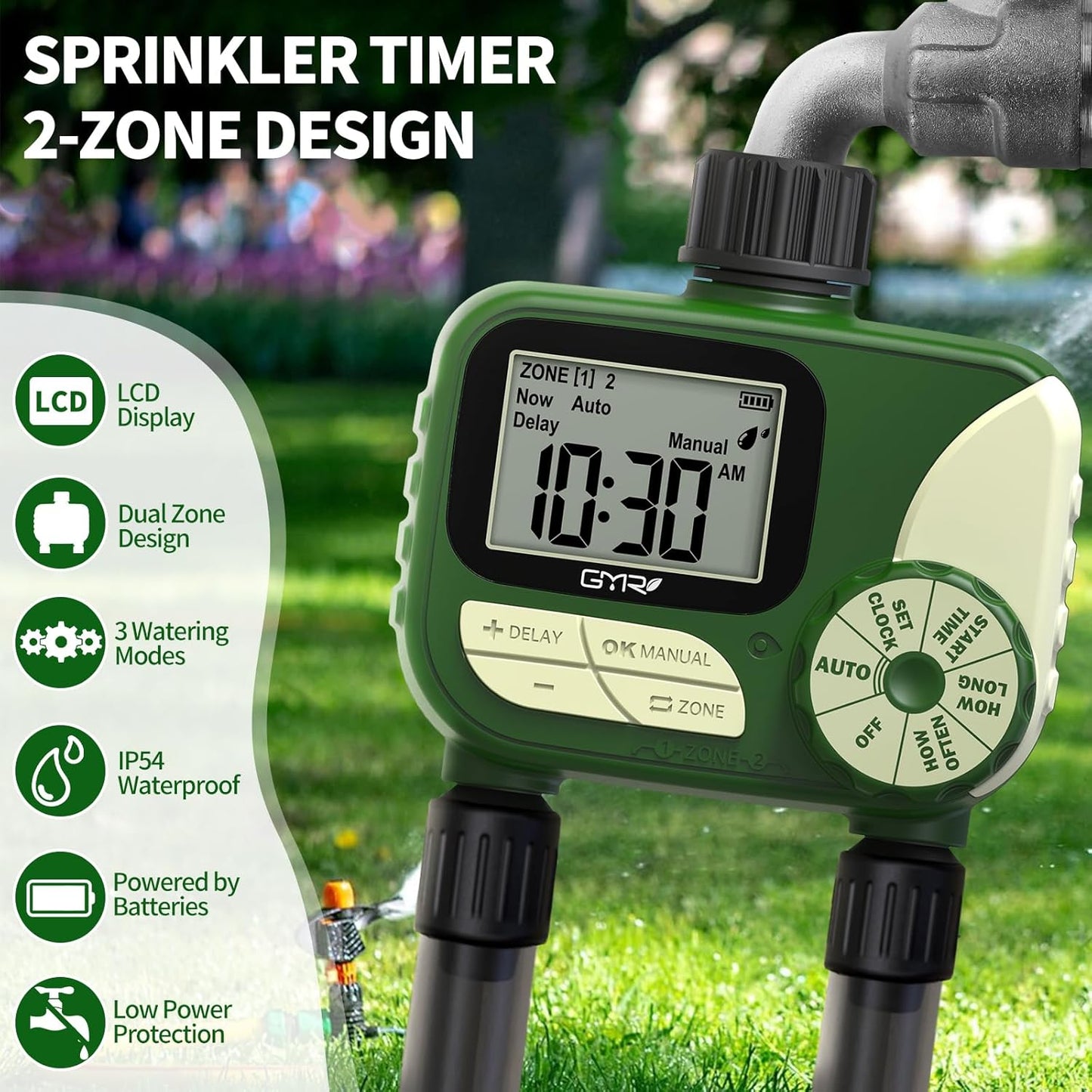 GMR Hose Timer for Watering, Water Timer, Irrigation Controller for Garden Hose Faucet, Programmable Automatic Watering System/Manual/Rain Delay, IP54 Waterproof